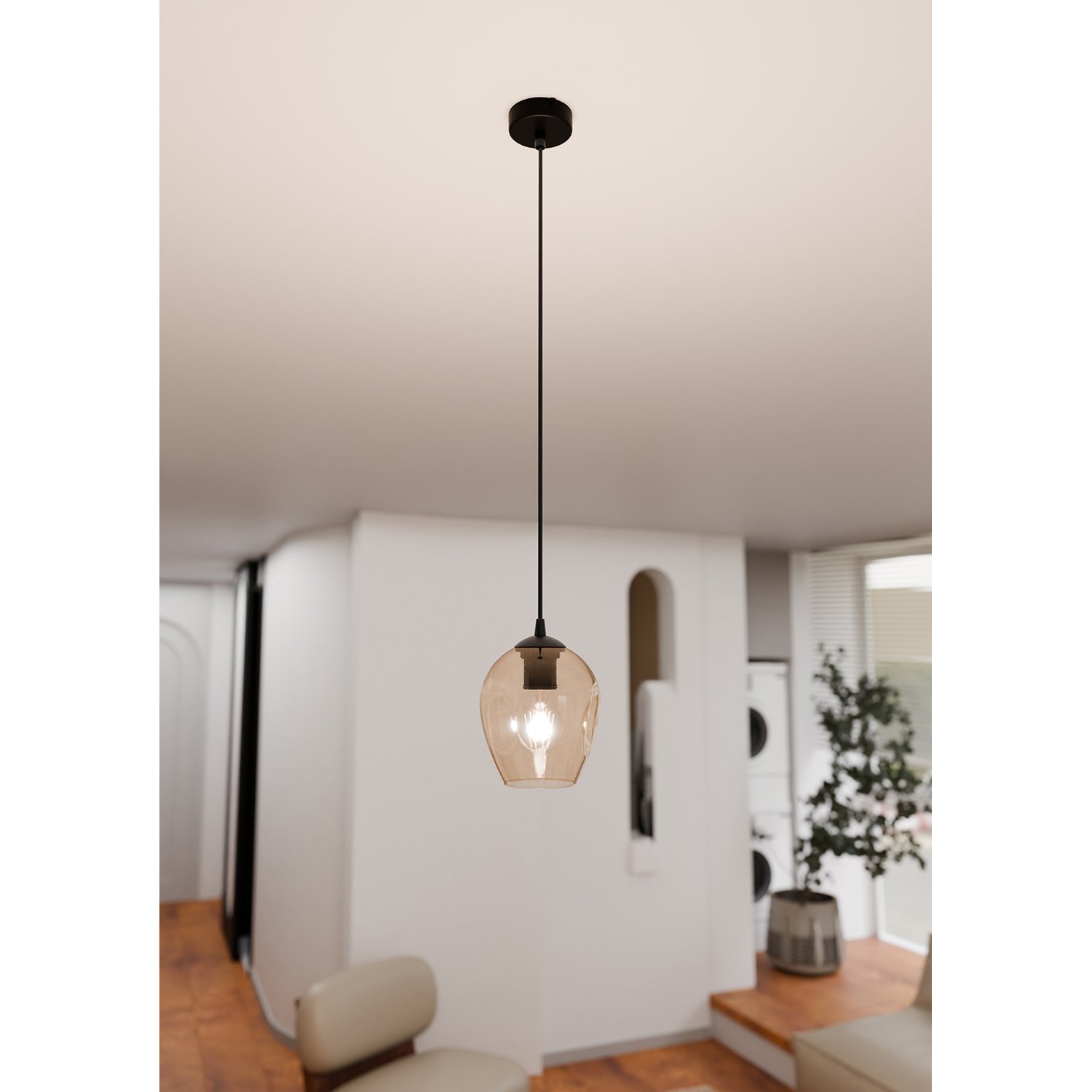 Sospensione 1 Luce Fuxi In Acciaio Nero E Vetro Ambra LA0159-EB-1-NR-AM