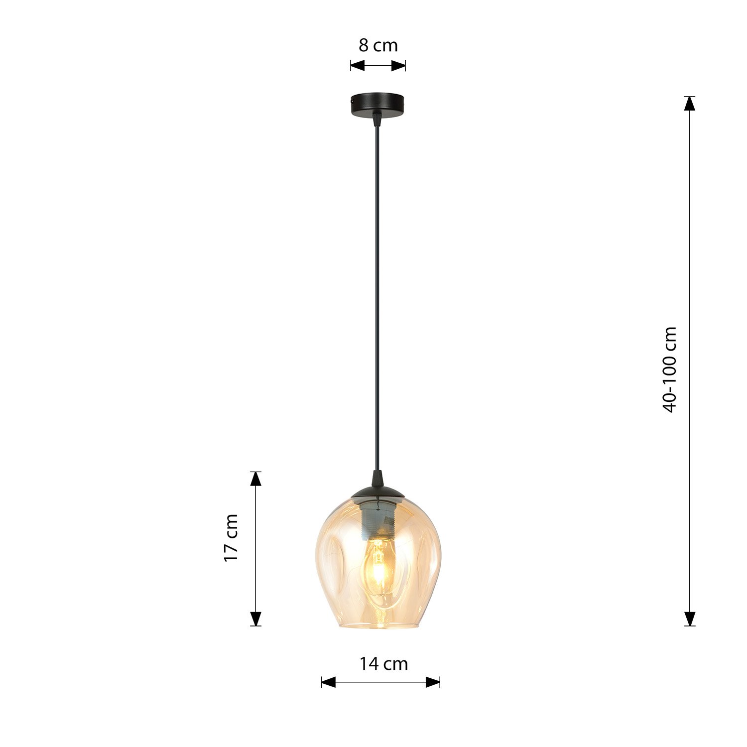 Sospensione 1 Luce Fuxi In Acciaio Nero E Vetro Ambra LA0159-EB-1-NR-AM