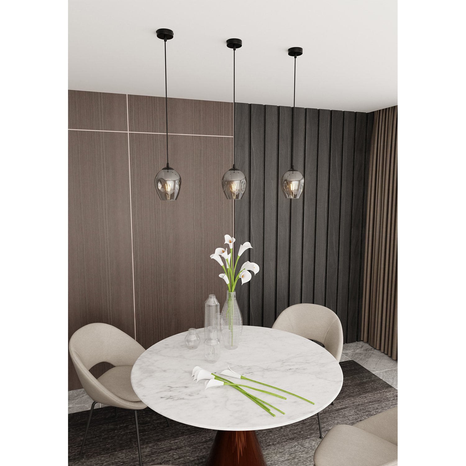 Sospensione 1 Luce Fuxi In Acciaio Nero E Vetro Fumè LA0159-EB-1-NR-GR