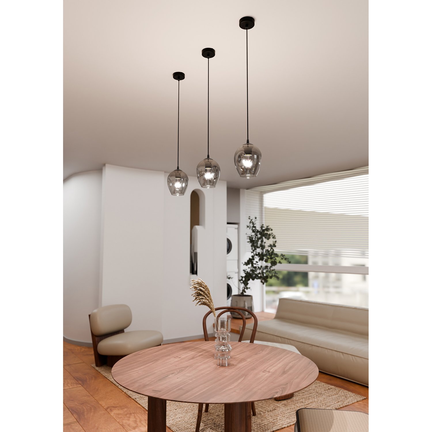 Sospensione 1 Luce Fuxi In Acciaio Nero E Vetro Fumè LA0159-EB-1-NR-GR