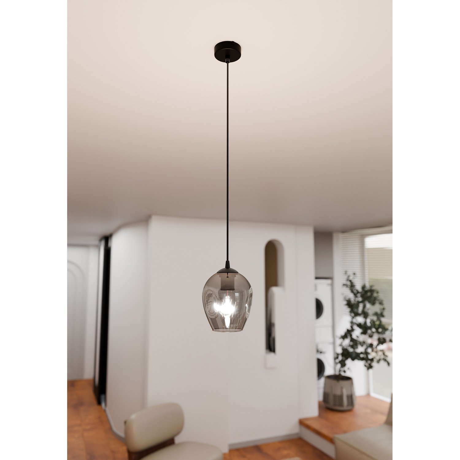 Sospensione 1 Luce Fuxi In Acciaio Nero E Vetro Fumè LA0159-EB-1-NR-GR