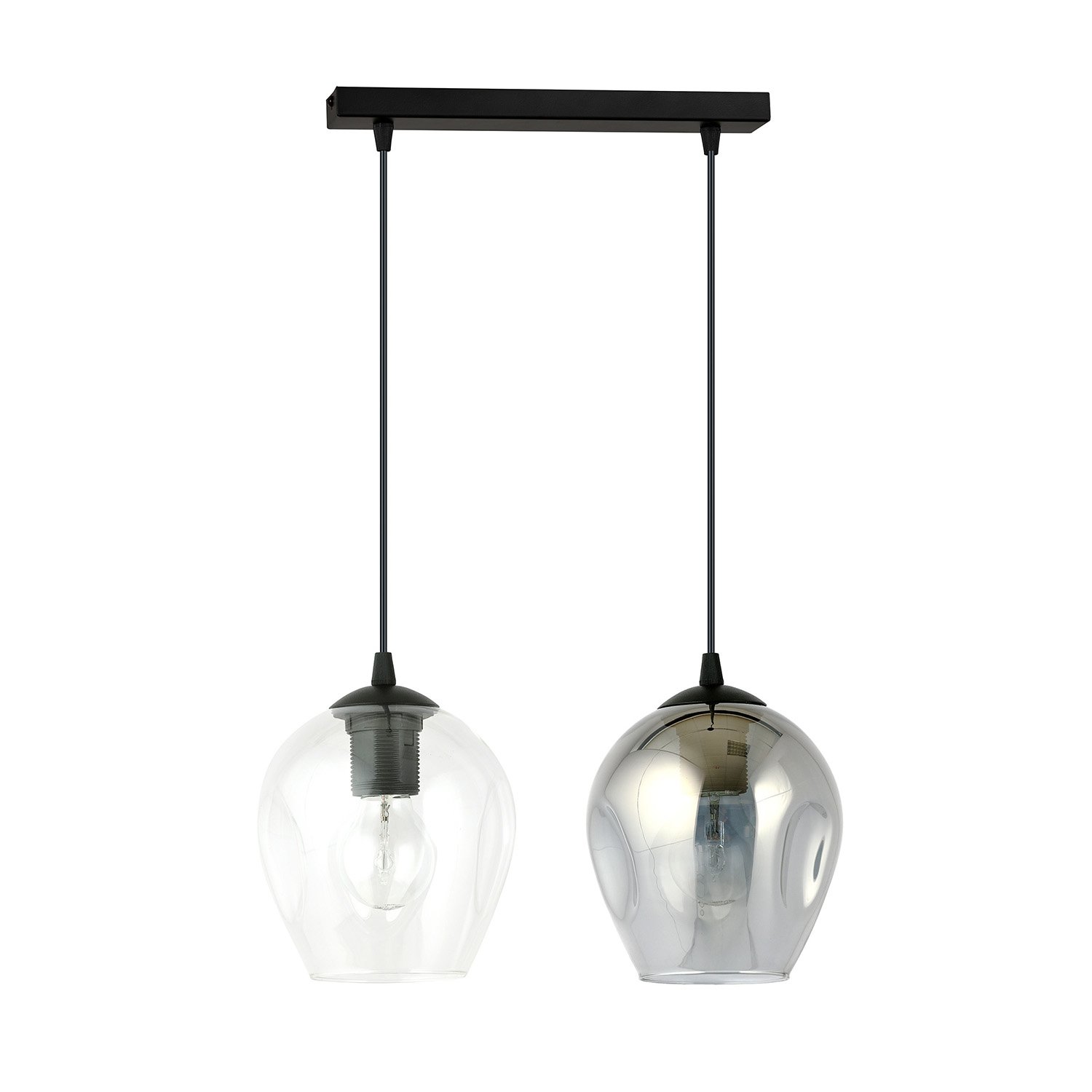 Lampadario 2 Luci Fuxi In Acciaio Nero E Vetri Fumè E Trasparente LA0159-EB-2-TR-GR