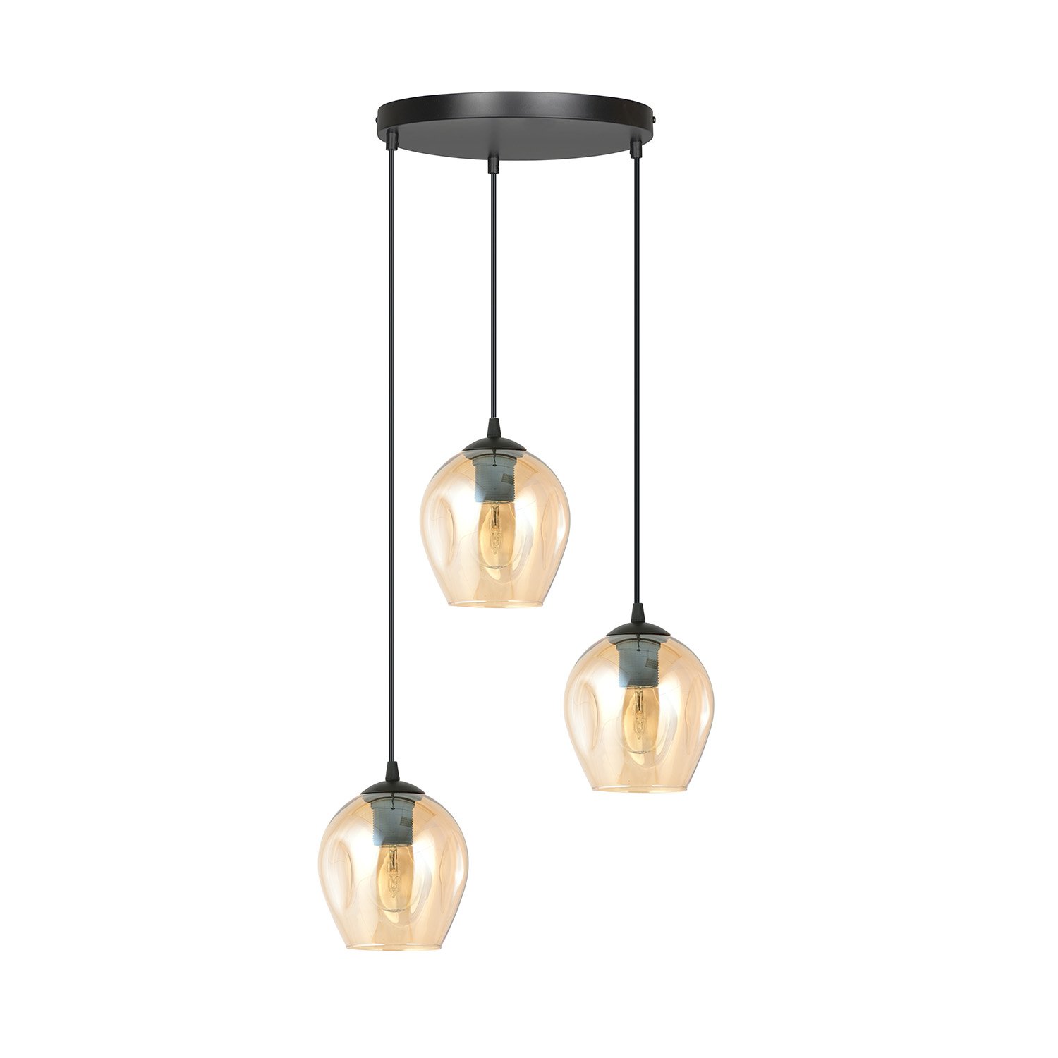 Lampadario 3 Luci Fuxi Base Tonda In Acciaio Nero E Vetri Ambra LA0159-EB-3-NR-AM2