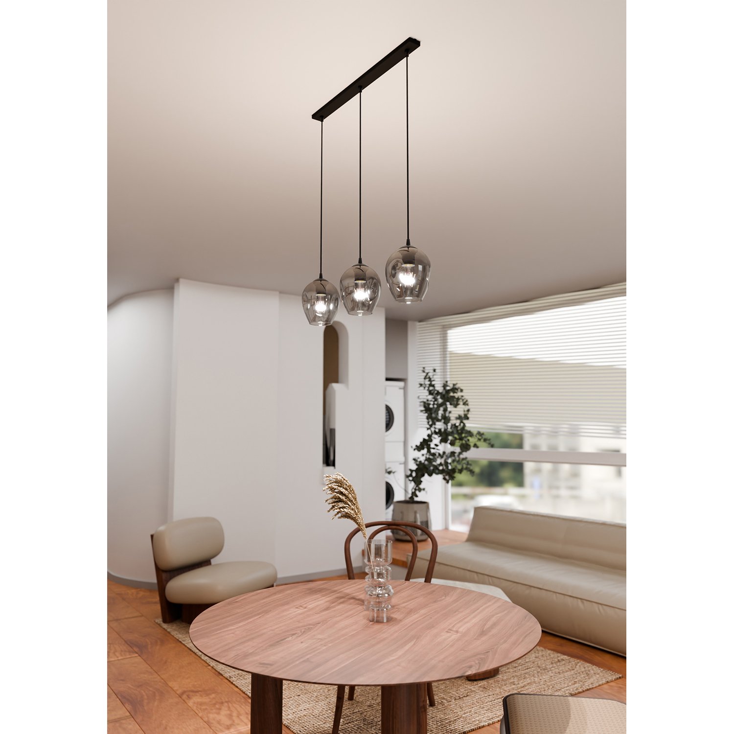 Lampadario 3 Luci Fuxi In Acciaio Nero E Vetri Fumè LA0159-EB-3-NR-GR
