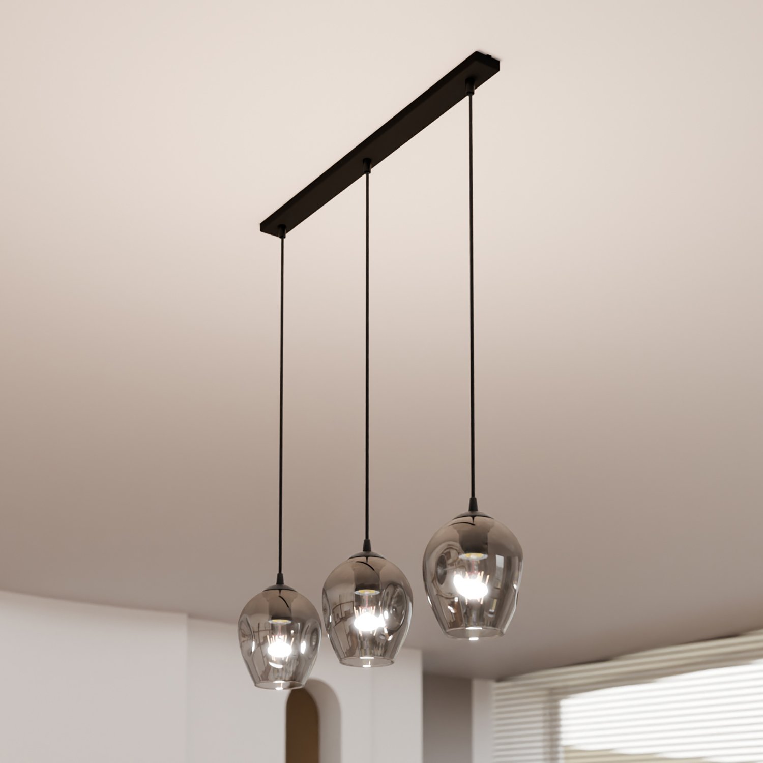 Lampadario 3 Luci Fuxi In Acciaio Nero E Vetri Fumè LA0159-EB-3-NR-GR