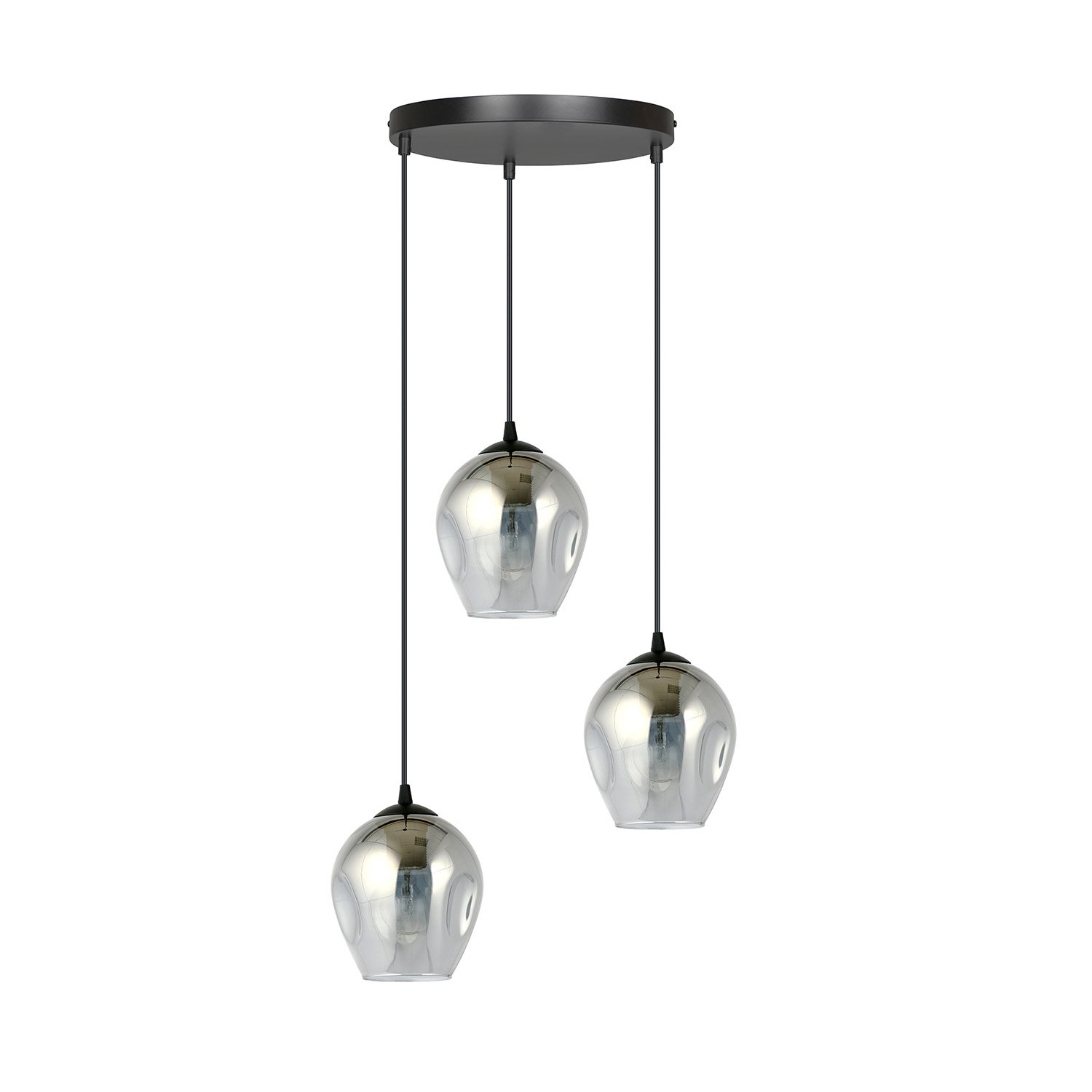 Lampadario 3 Luci Fuxi Base Tonda In Acciaio Nero E Vetri Fumè LA0159-EB-3-NR-GR2