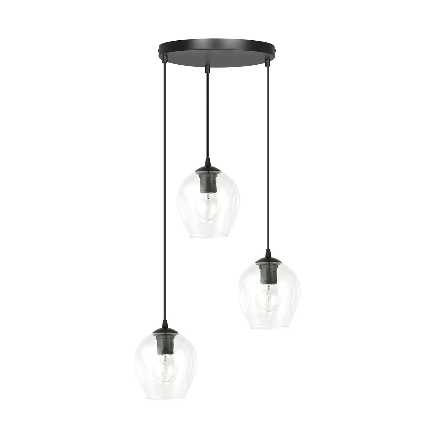 Lampadario 3 Luci Fuxi Base Tonda In Acciaio Nero E Vetri Trasparente LA0159-EB-3-NR-TR2