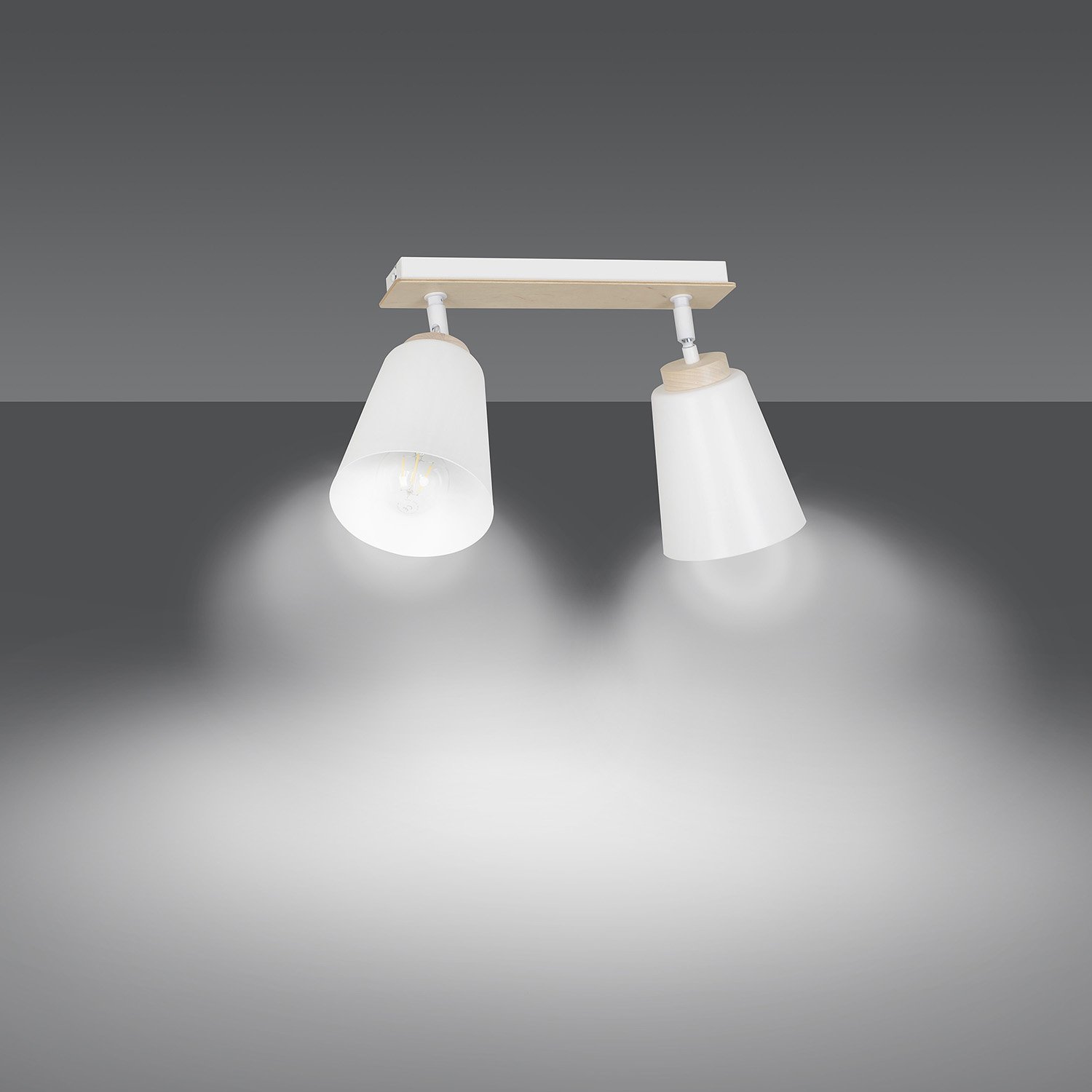 Plafoniera Spot Faretti Orientabili 2 Luci Xiwangmu Acciaio Bianco E Legno Naturale LA0162-EB-PL2-BI