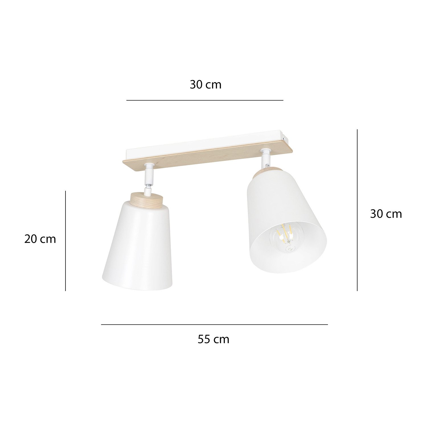 Plafoniera Spot Faretti Orientabili 2 Luci Xiwangmu Acciaio Bianco E Legno Naturale LA0162-EB-PL2-BI