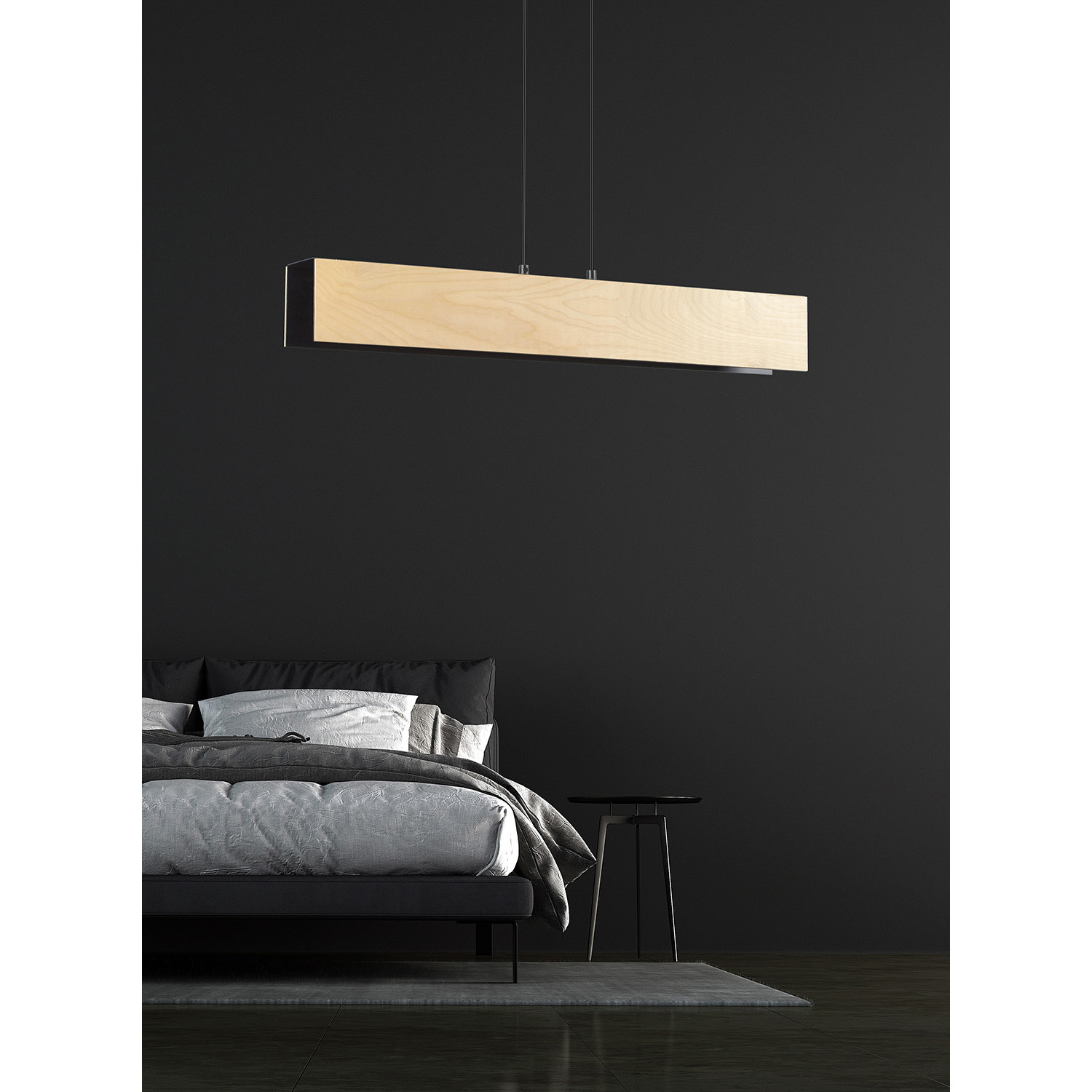 Lampadario 3 Luci Merlino In Acciaio Nero Corpo Rettangolare E Legno Naturale LA0163-EB-3-NR