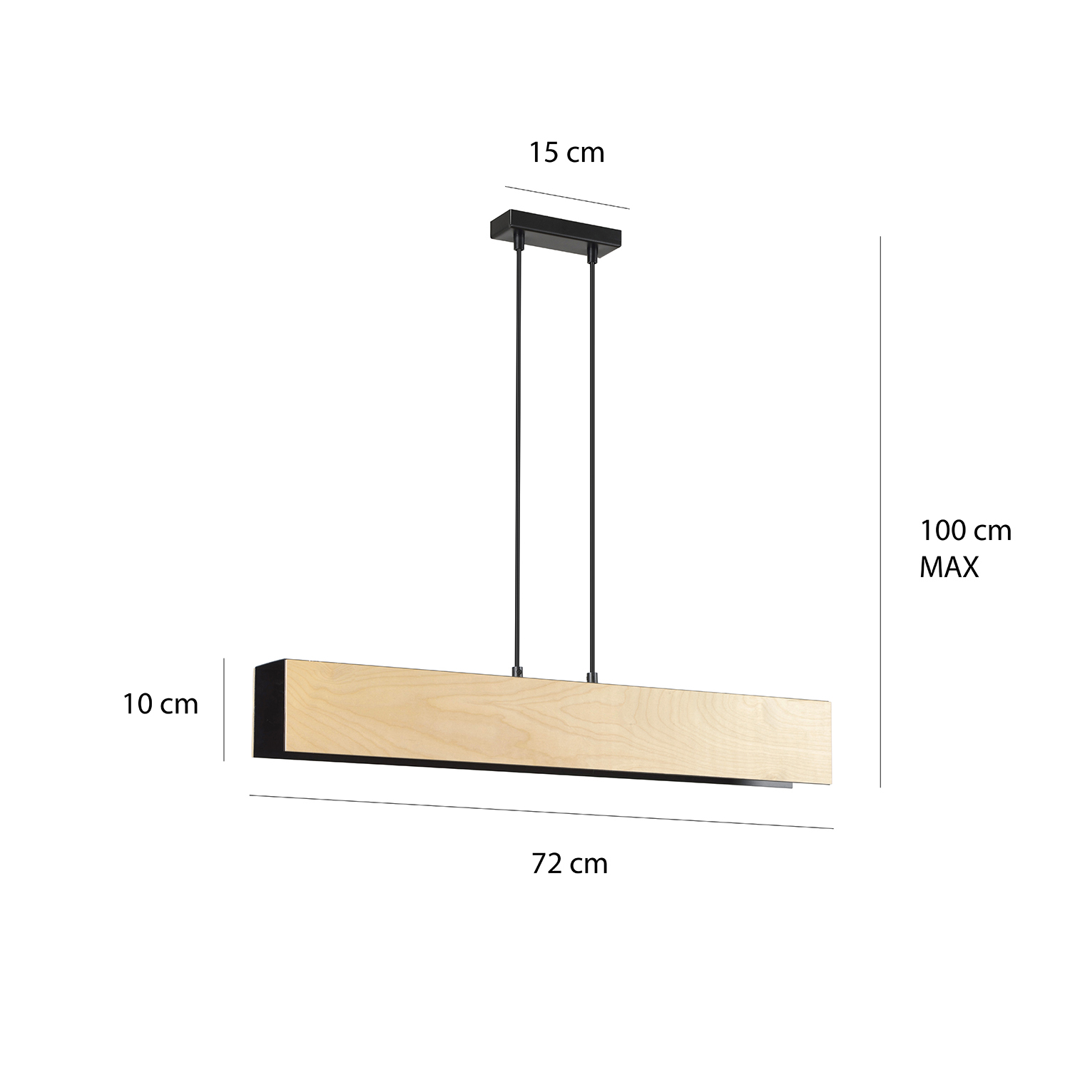 Lampadario 3 Luci Merlino In Acciaio Nero Corpo Rettangolare E Legno Naturale LA0163-EB-3-NR
