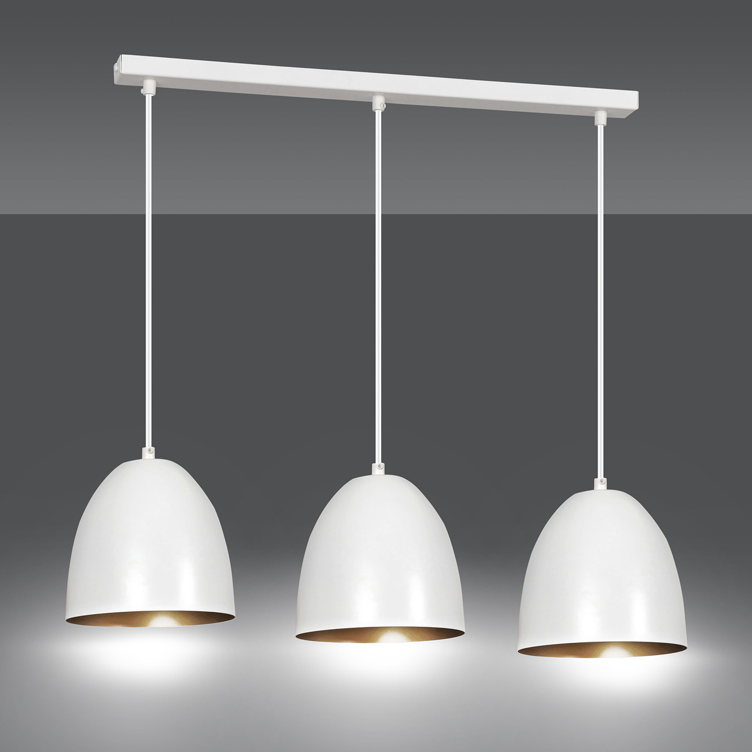 Lampadario 3 Luci Reartù In Acciaio Bianco Con Cupole In Nero E Oro LA0164-EB-3-BI-OR