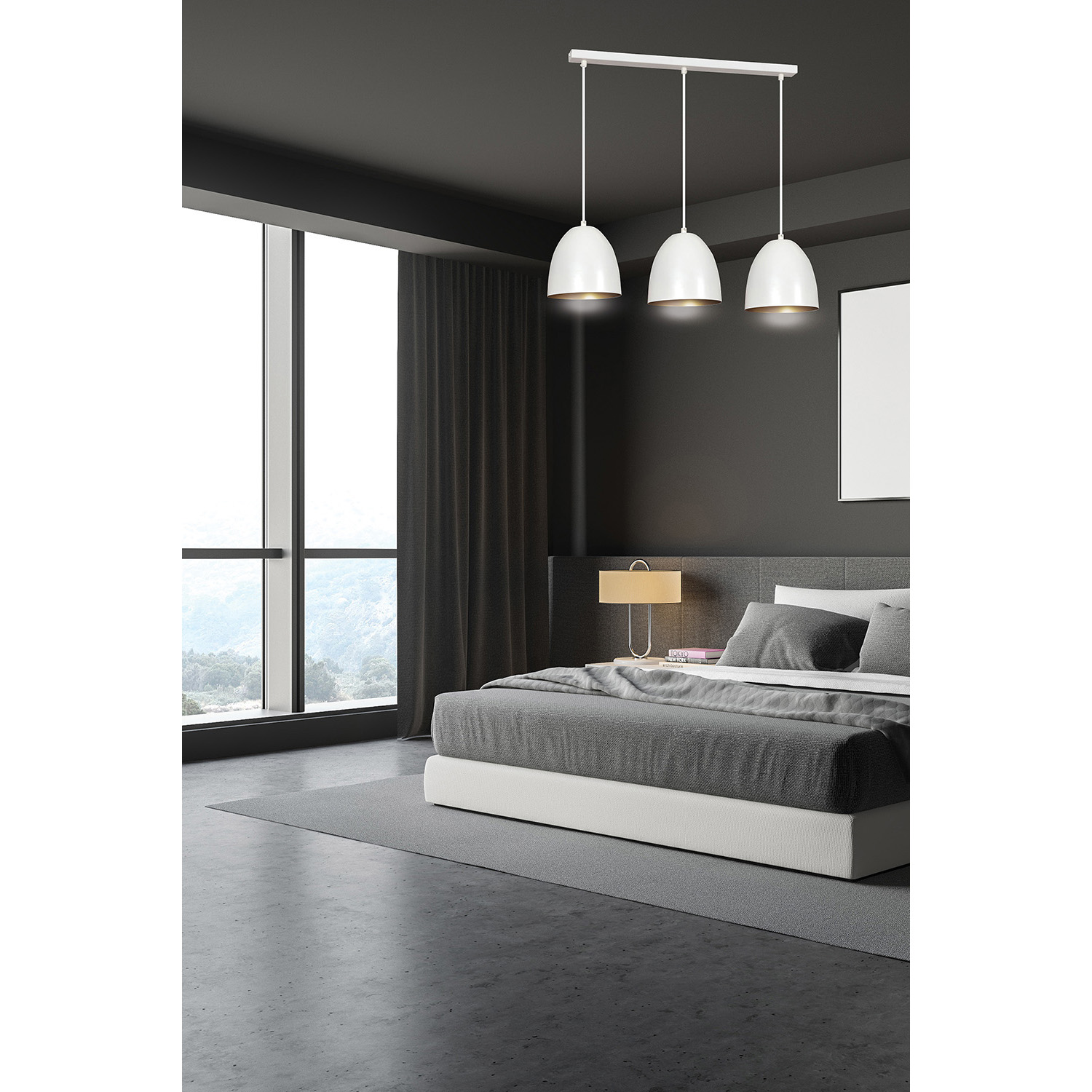 Lampadario 3 Luci Reartù In Acciaio Bianco Con Cupole In Nero E Oro LA0164-EB-3-BI-OR
