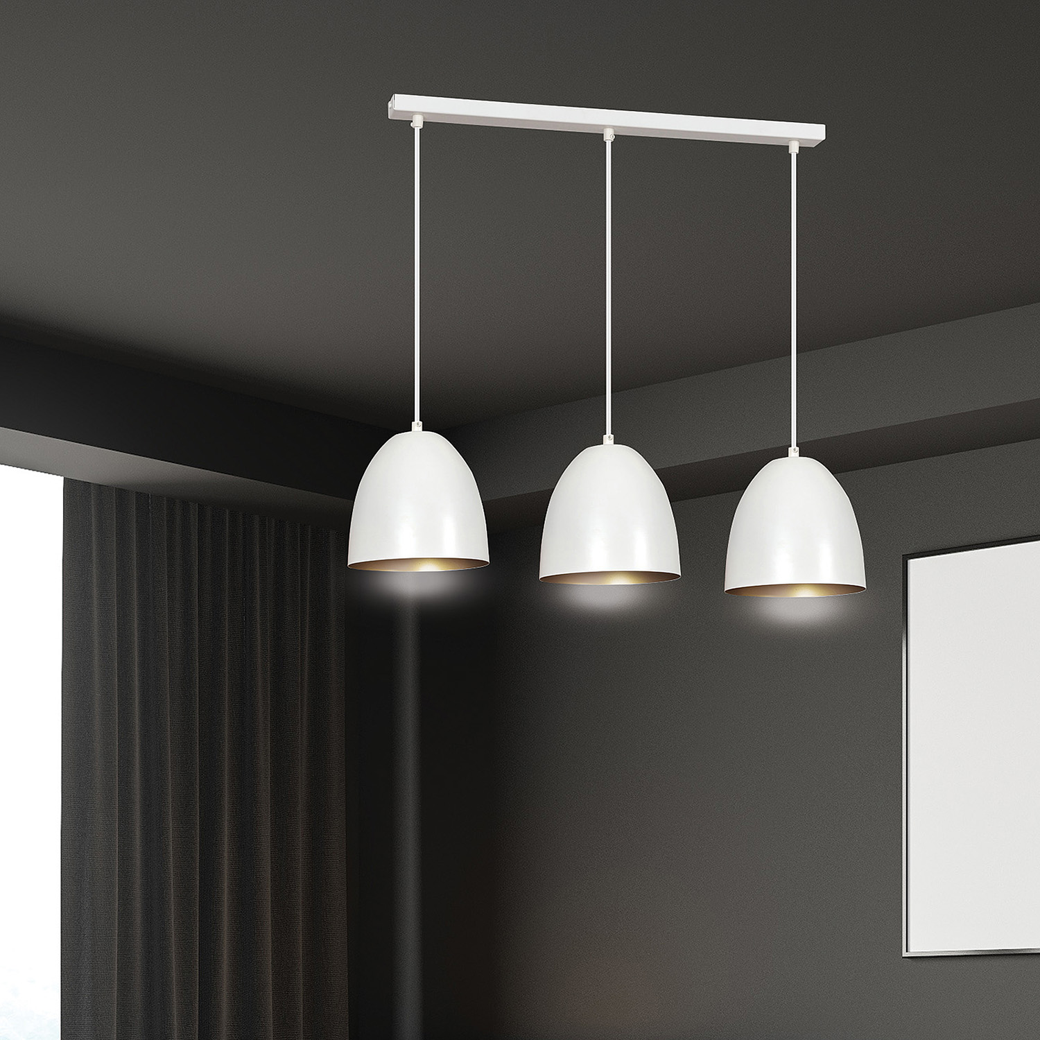 Lampadario 3 Luci Reartù In Acciaio Bianco Con Cupole In Nero E Oro LA0164-EB-3-BI-OR