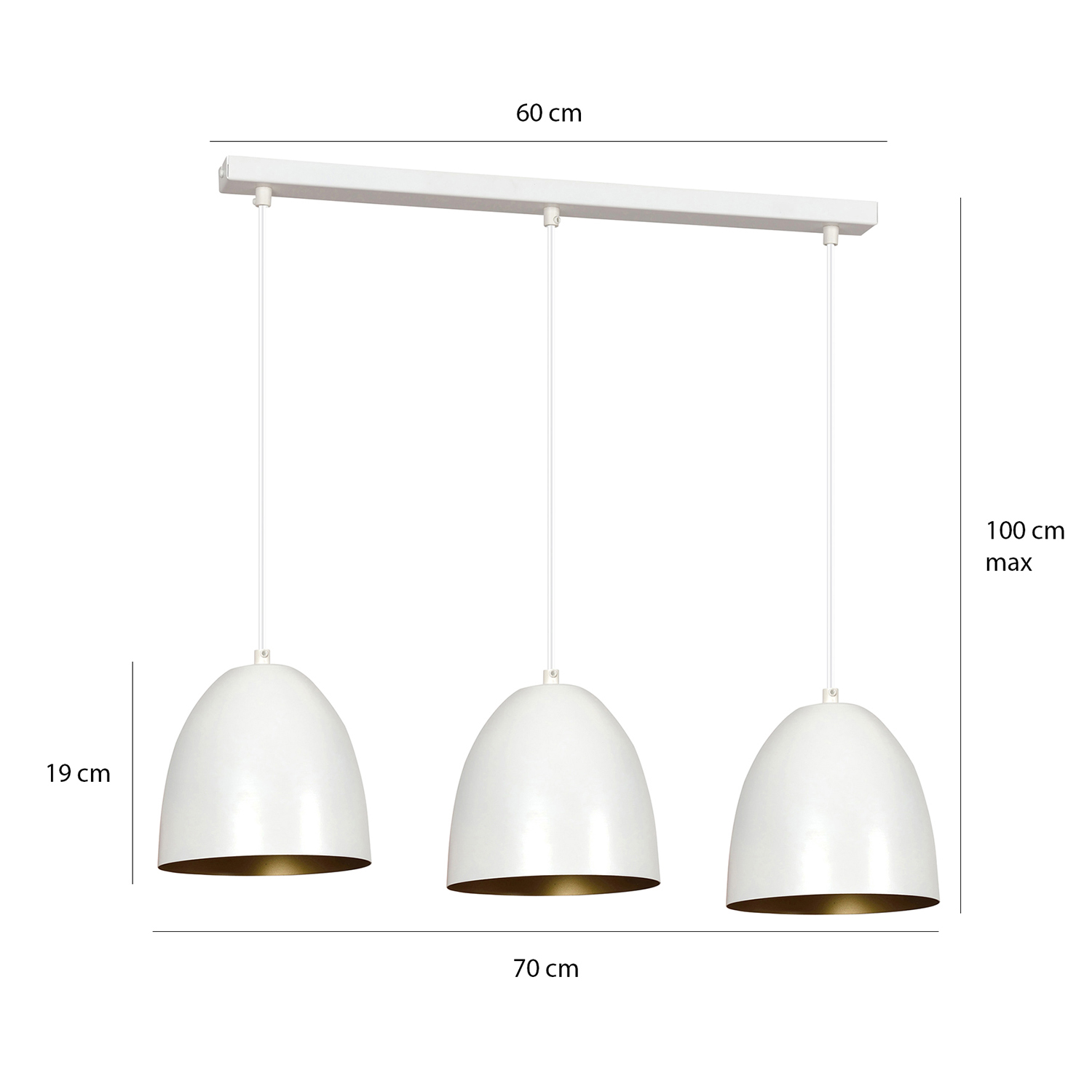 Lampadario 3 Luci Reartù In Acciaio Bianco Con Cupole In Nero E Oro LA0164-EB-3-BI-OR