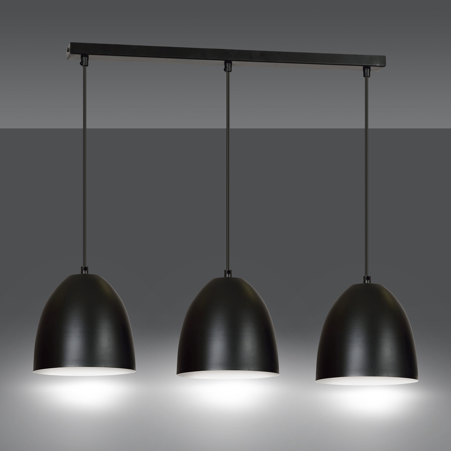 Lampadario 3 Luci Reartù In Acciaio Nero Con Cupole In Nero E Bianco LA0164-EB-3-NR-BI