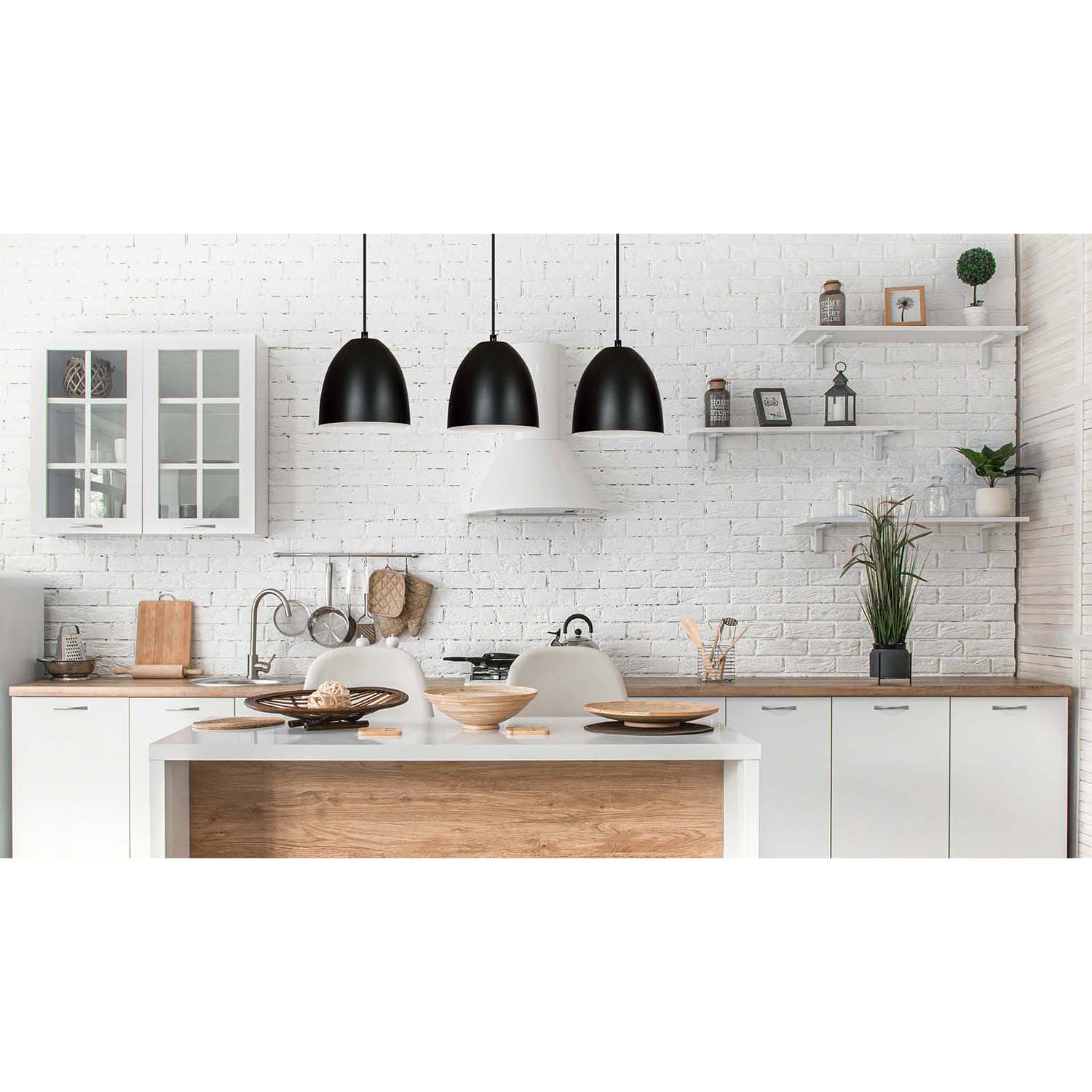 Lampadario 3 Luci Reartù In Acciaio Nero Con Cupole In Nero E Bianco LA0164-EB-3-NR-BI