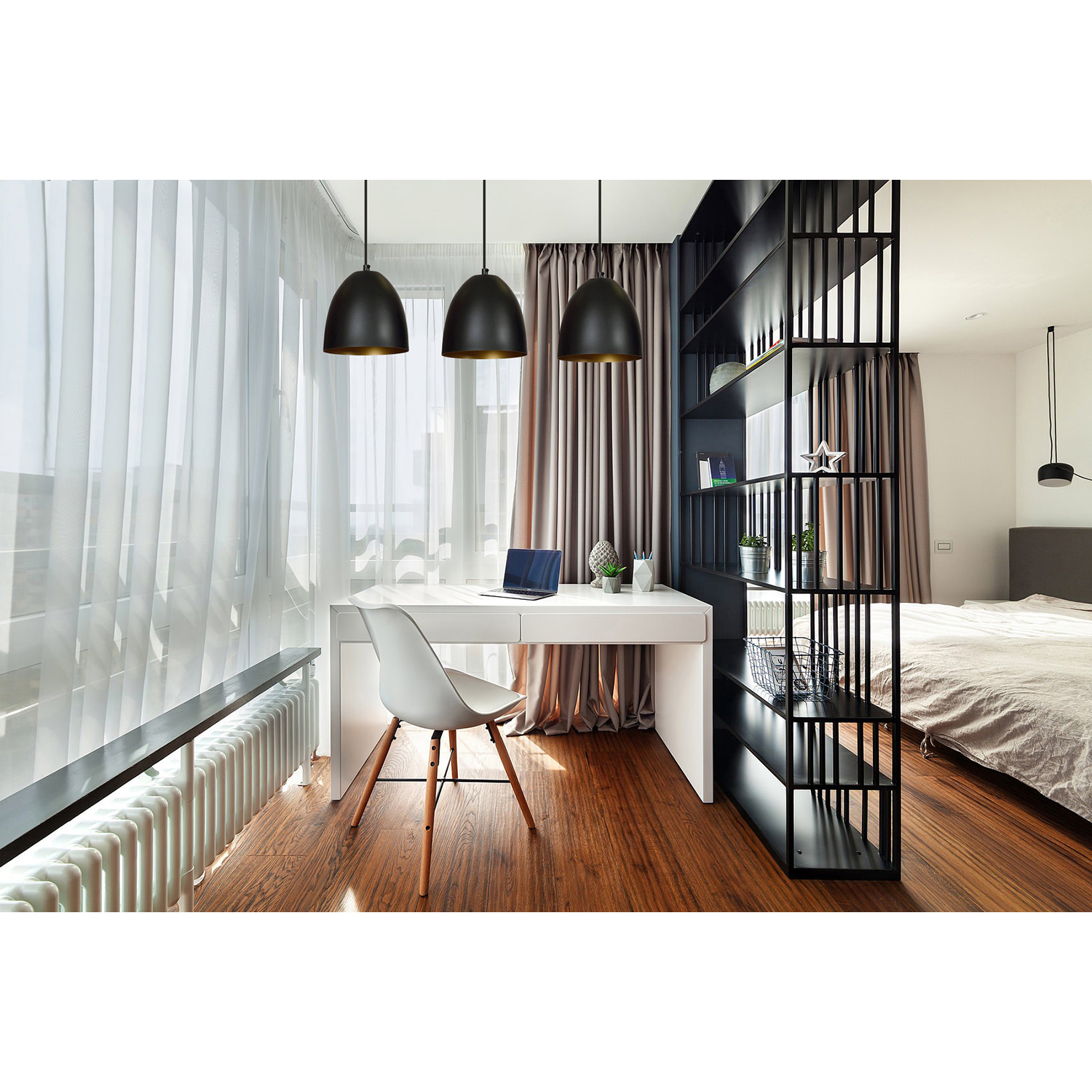 Lampadario 3 Luci Reartù In Acciaio Nero Con Cupole In Nero E Oro LA0164-EB-3-NR-OR