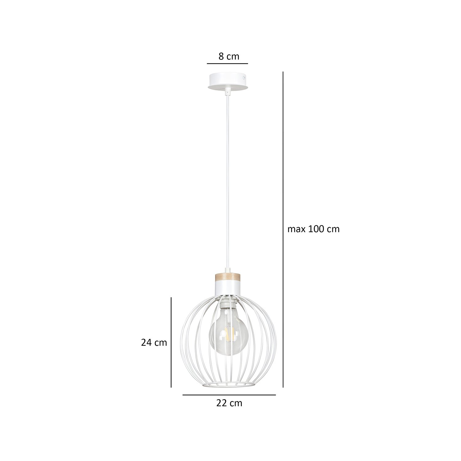 Sospensione 1 Luce Morgana Paralume A Gabbia In Acciaio Bianco E Legno Naturale LA0165-EB-1-BI