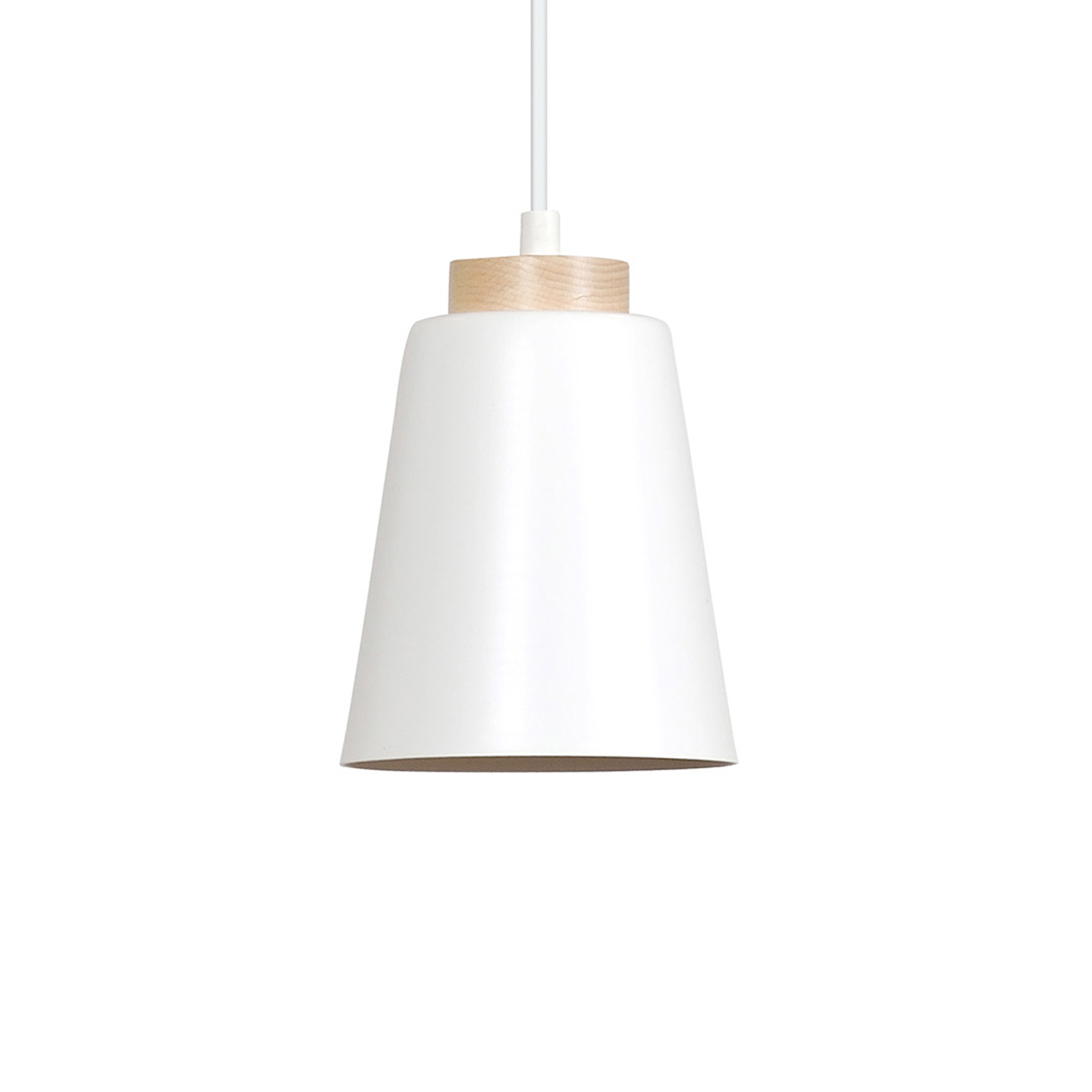 Sospensione 1 Luce Lancillotto A Cono In Acciaio Bianco E Legno Naturale LA0166-EB-1-BI