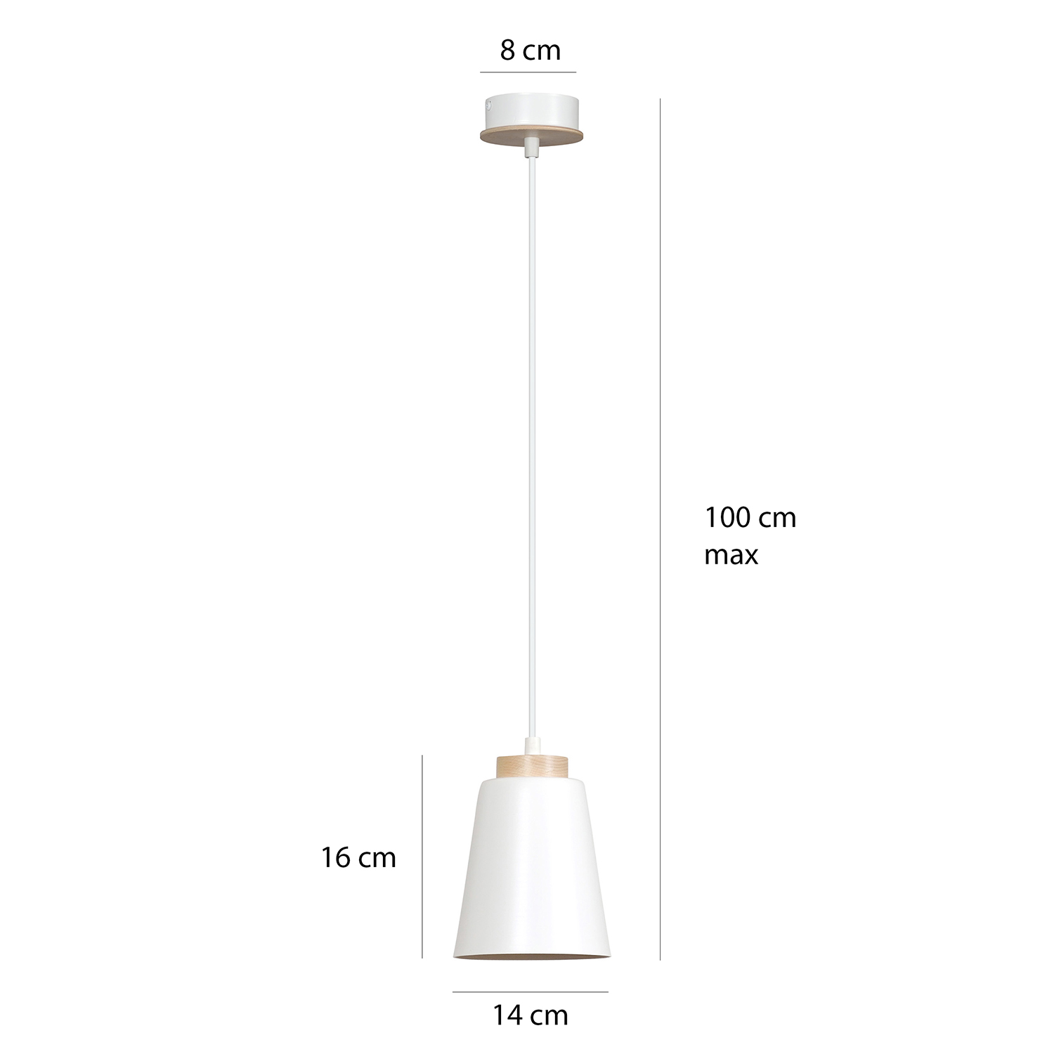 Sospensione 1 Luce Lancillotto A Cono In Acciaio Bianco E Legno Naturale LA0166-EB-1-BI