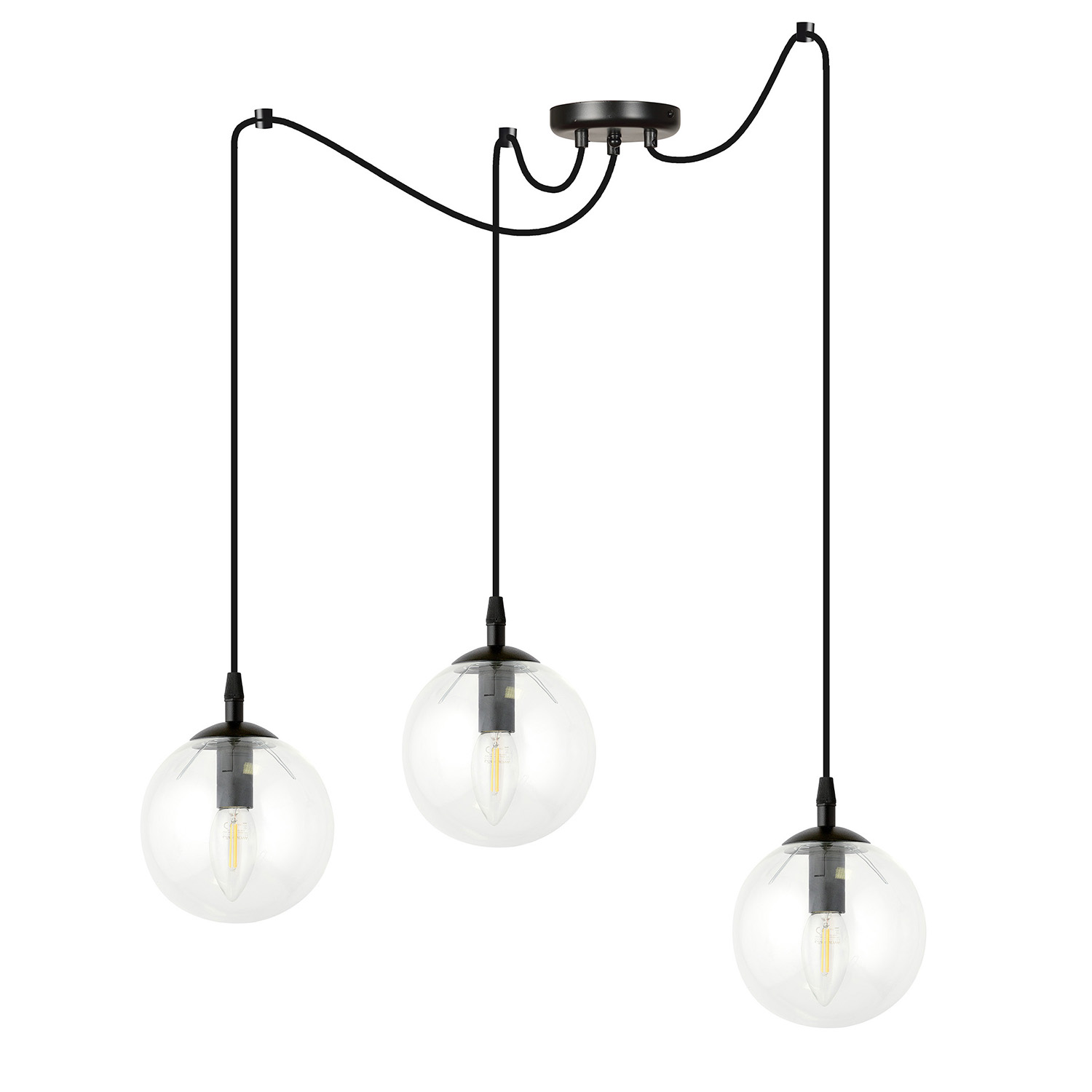 Lampadario 3 Luci Ginevra In Acciaio Nero Con Cavo Lungo E Vetri Trasparente LA0168-EB-3-NR-TR