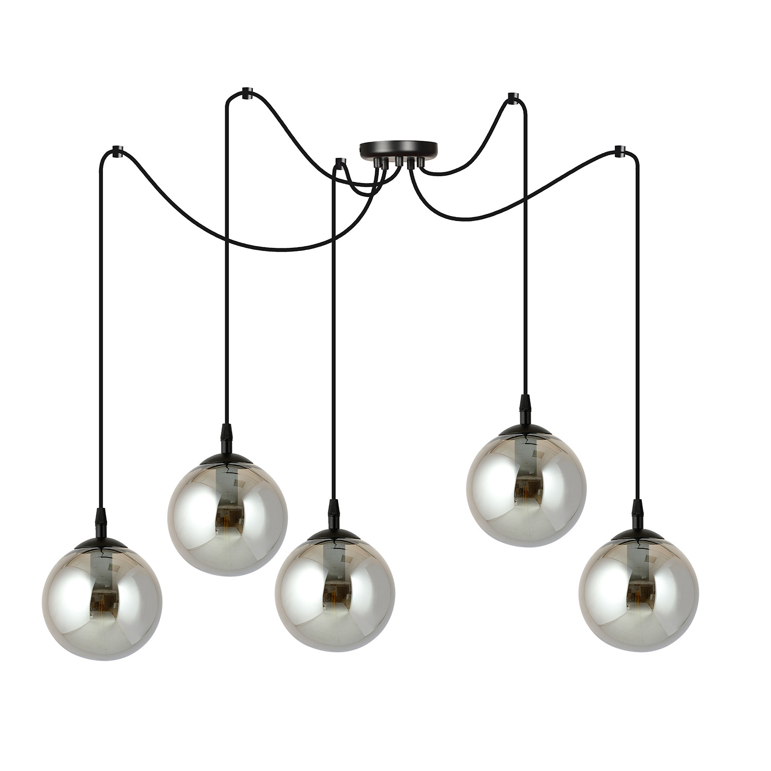 Lampadario 5 Luci Ginevra In Acciaio Nero Con Cavo Lungo E Vetri Fumè LA0168-EB-5-NR-GR