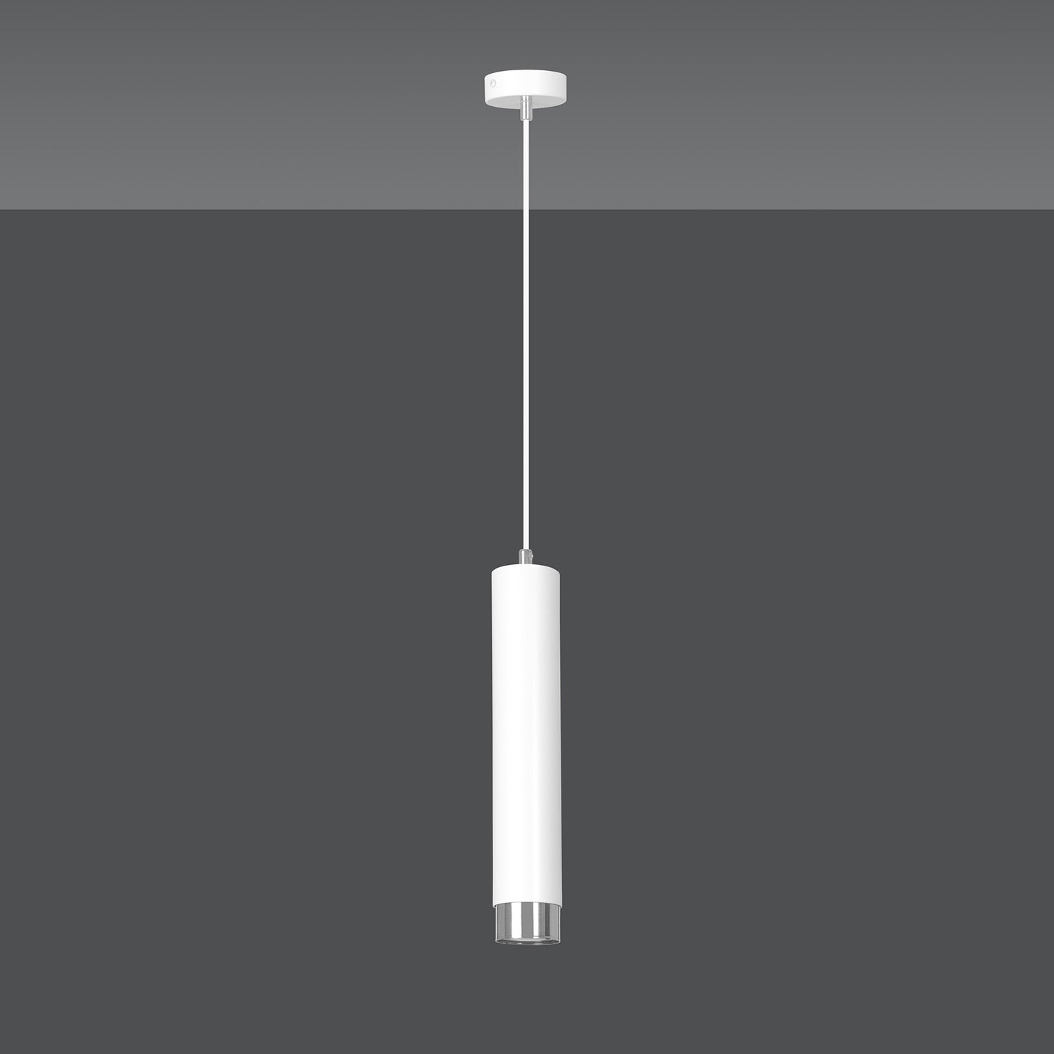 Sospensione 1 Luce Brunilde In Acciaio Bianco Con Tubolare In Bianco E Cromo LA0173-EB-1-BI-ARG