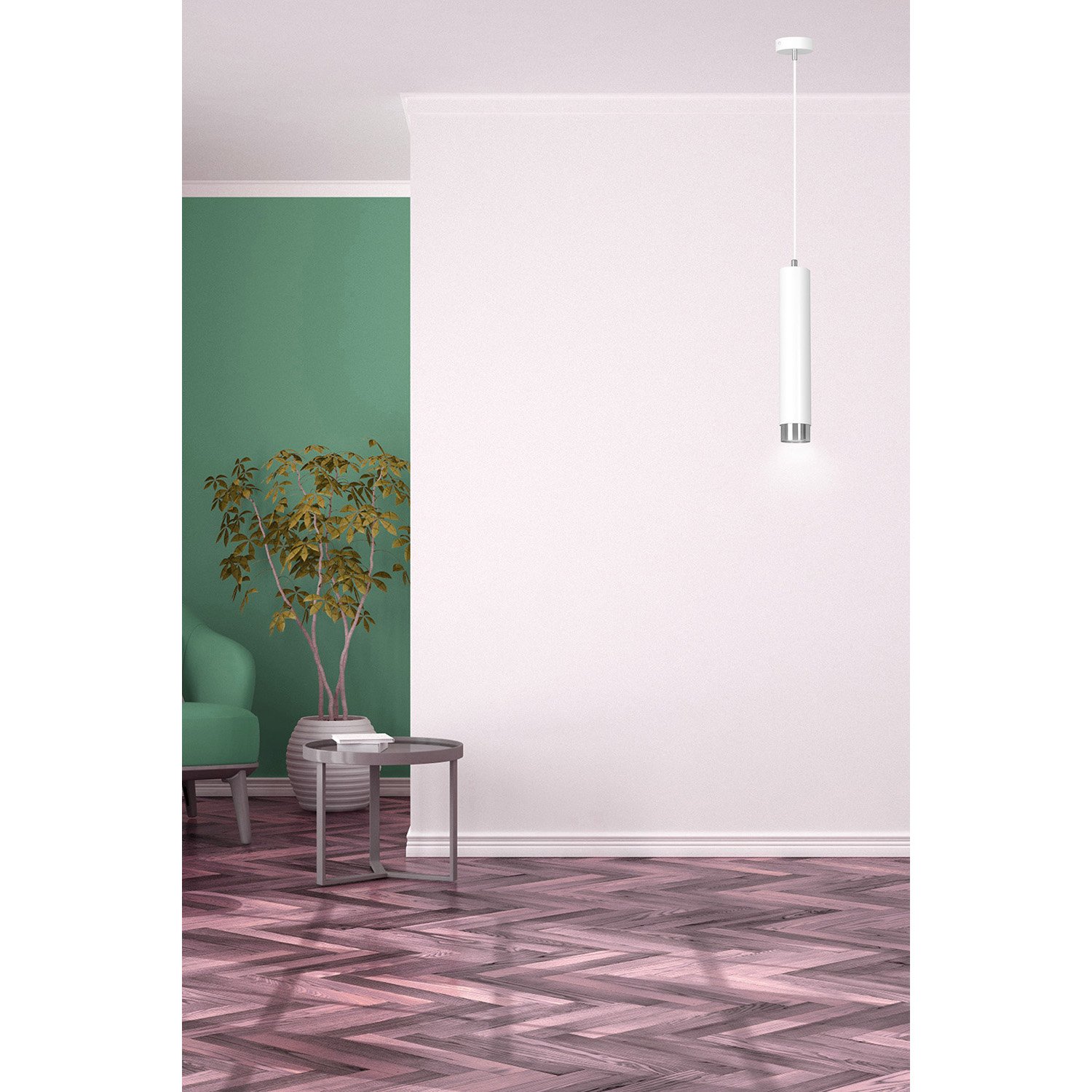 Sospensione 1 Luce Brunilde In Acciaio Bianco Con Tubolare In Bianco E Cromo LA0173-EB-1-BI-ARG