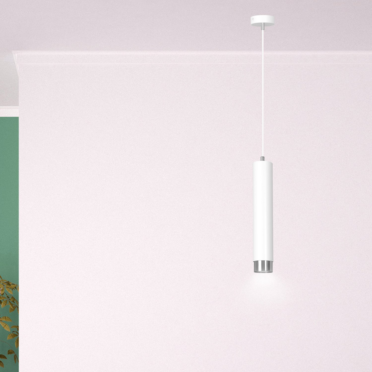 Sospensione 1 Luce Brunilde In Acciaio Bianco Con Tubolare In Bianco E Cromo LA0173-EB-1-BI-ARG