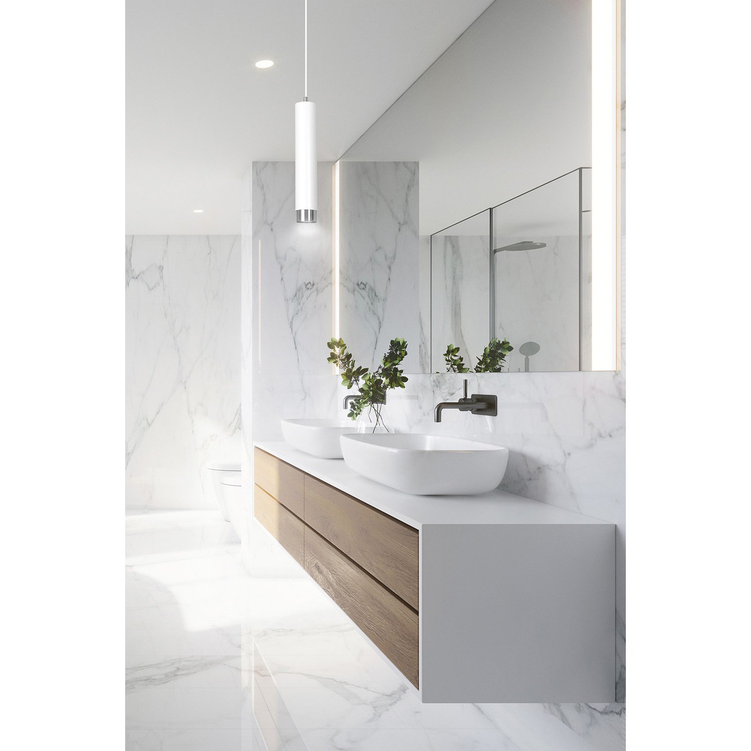 Sospensione 1 Luce Brunilde In Acciaio Bianco Con Tubolare In Bianco E Cromo LA0173-EB-1-BI-ARG