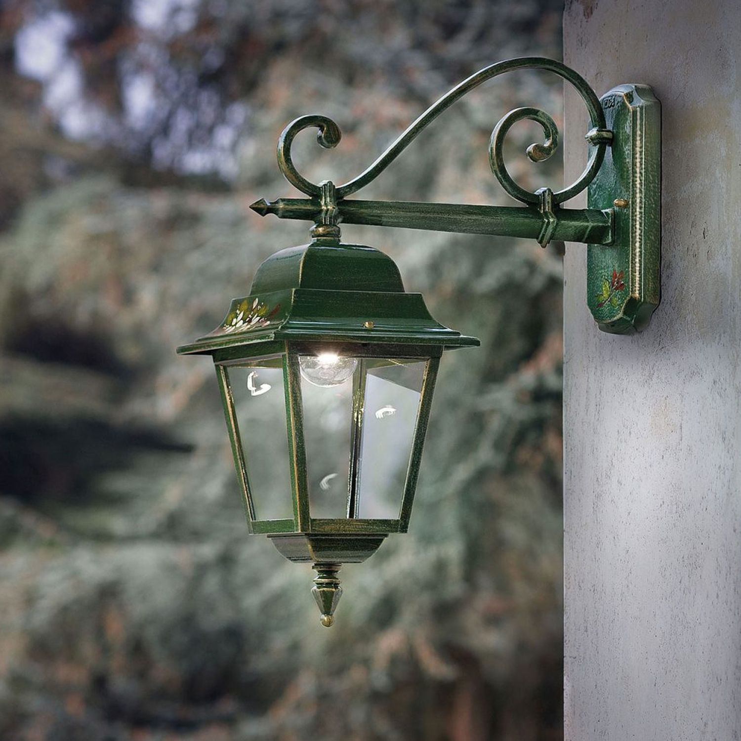 Applique Classica Esterno Gorizia Metallo Ceramica Verde Sfumato Oro 1 Luce E27 A104-VO-56-DEC-FAR