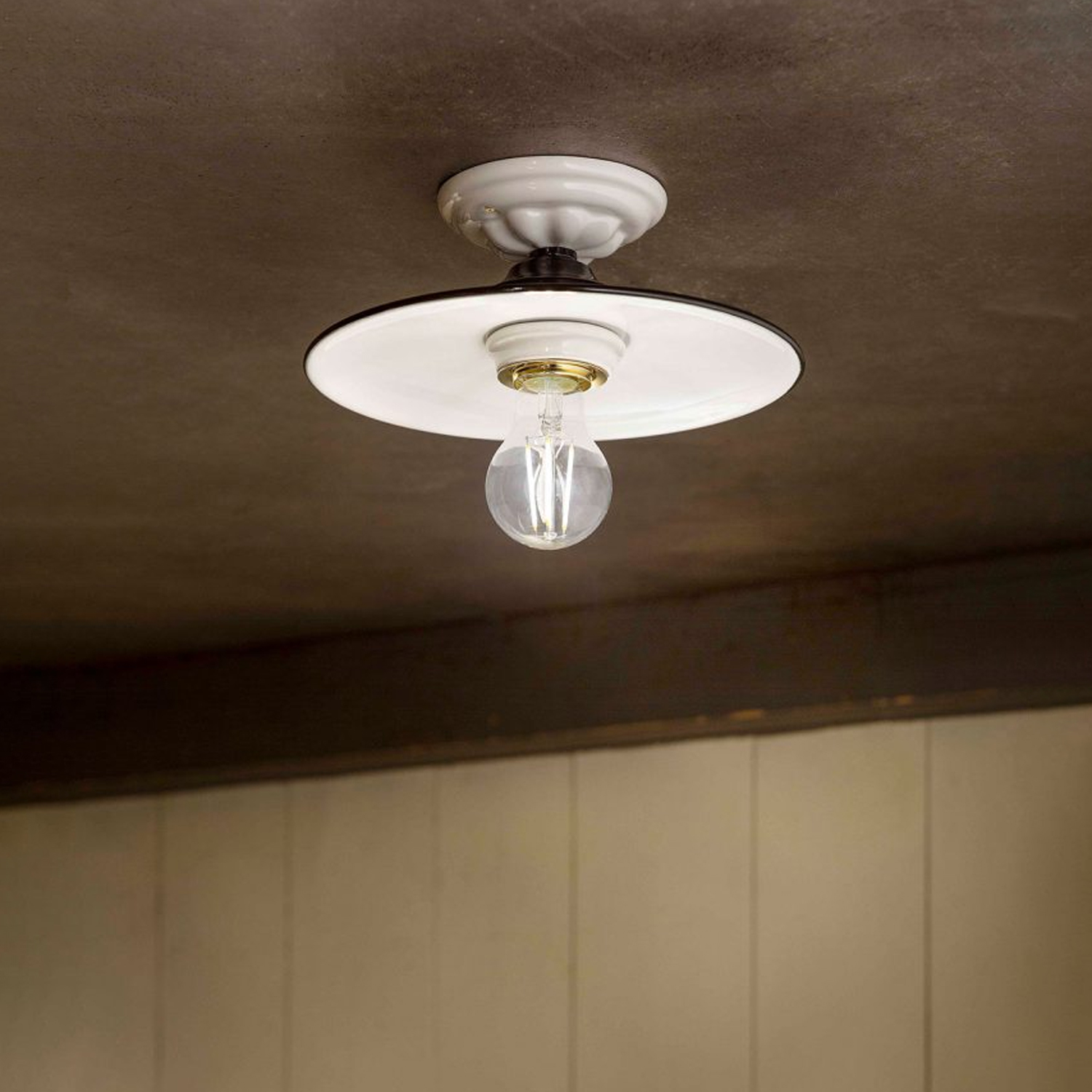 Plafoniera Industrial Potenza Ferro E Ceramica Nero Diam. 30Cm 1 Luce E27 C006