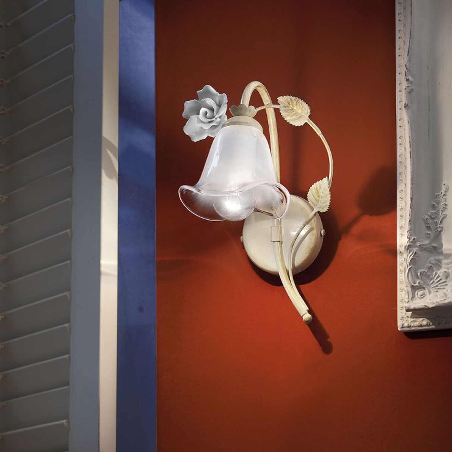 Applique Classica Siena Metallo E Ceramica Bianco Sfumato Oro 1 Luce E14 C1181-BO-02