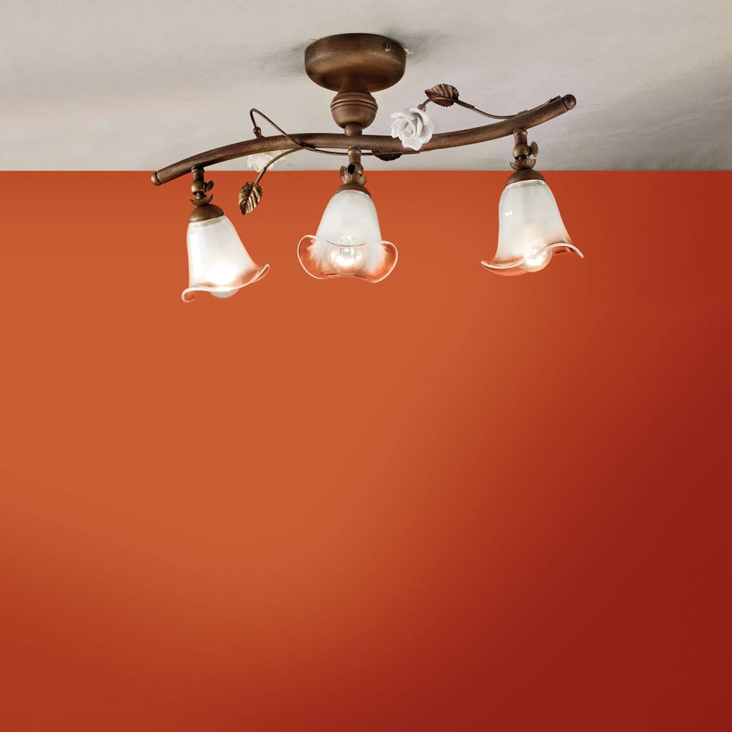 Plafoniera Classica Siena Metallo E Ceramica Ruggine Decorato Lucido 3 Luci E14 C1186-3-RU-02