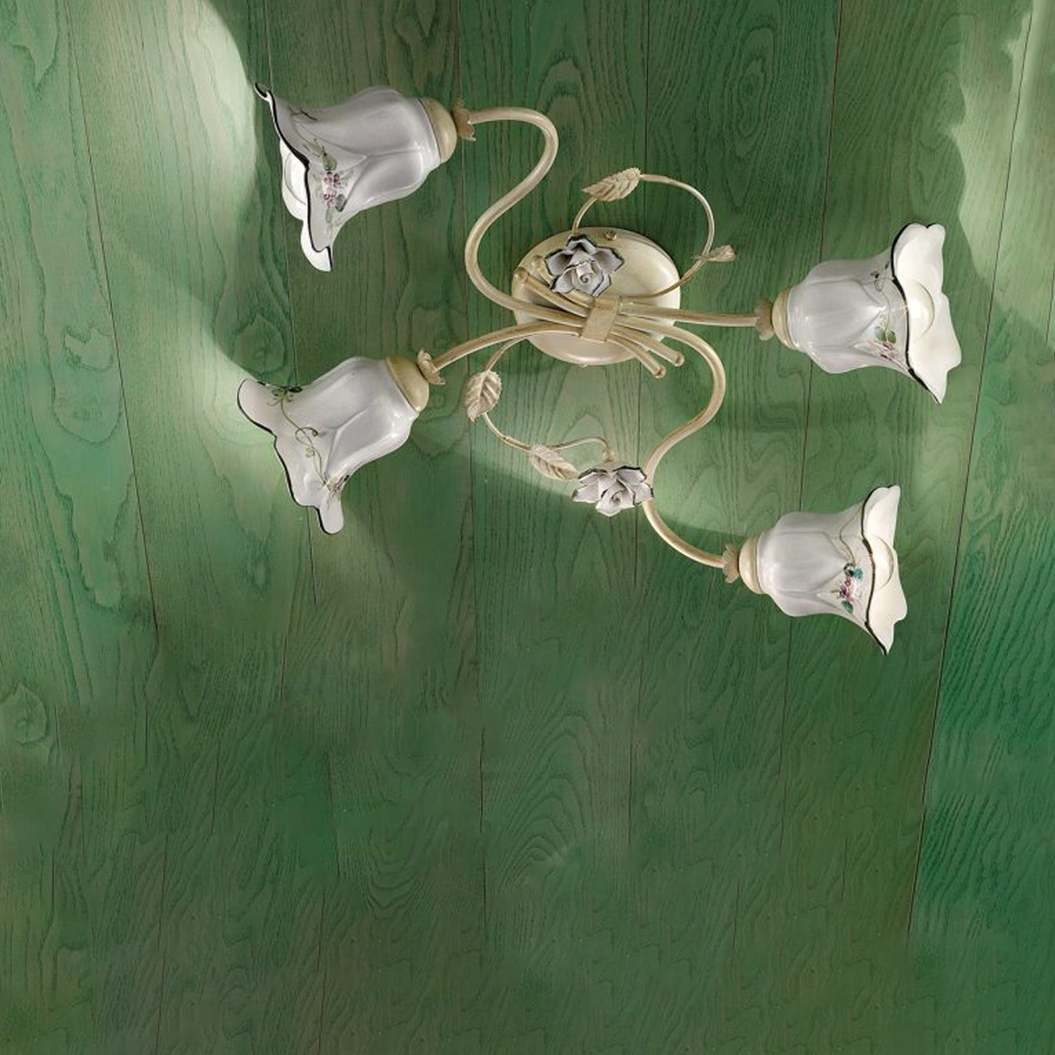 Plafoniera Classica Pisa Metallo E Ceramica Bianco Sfumato Oro 4 Luci E14 C1204-4-BO-13-DEC-COO