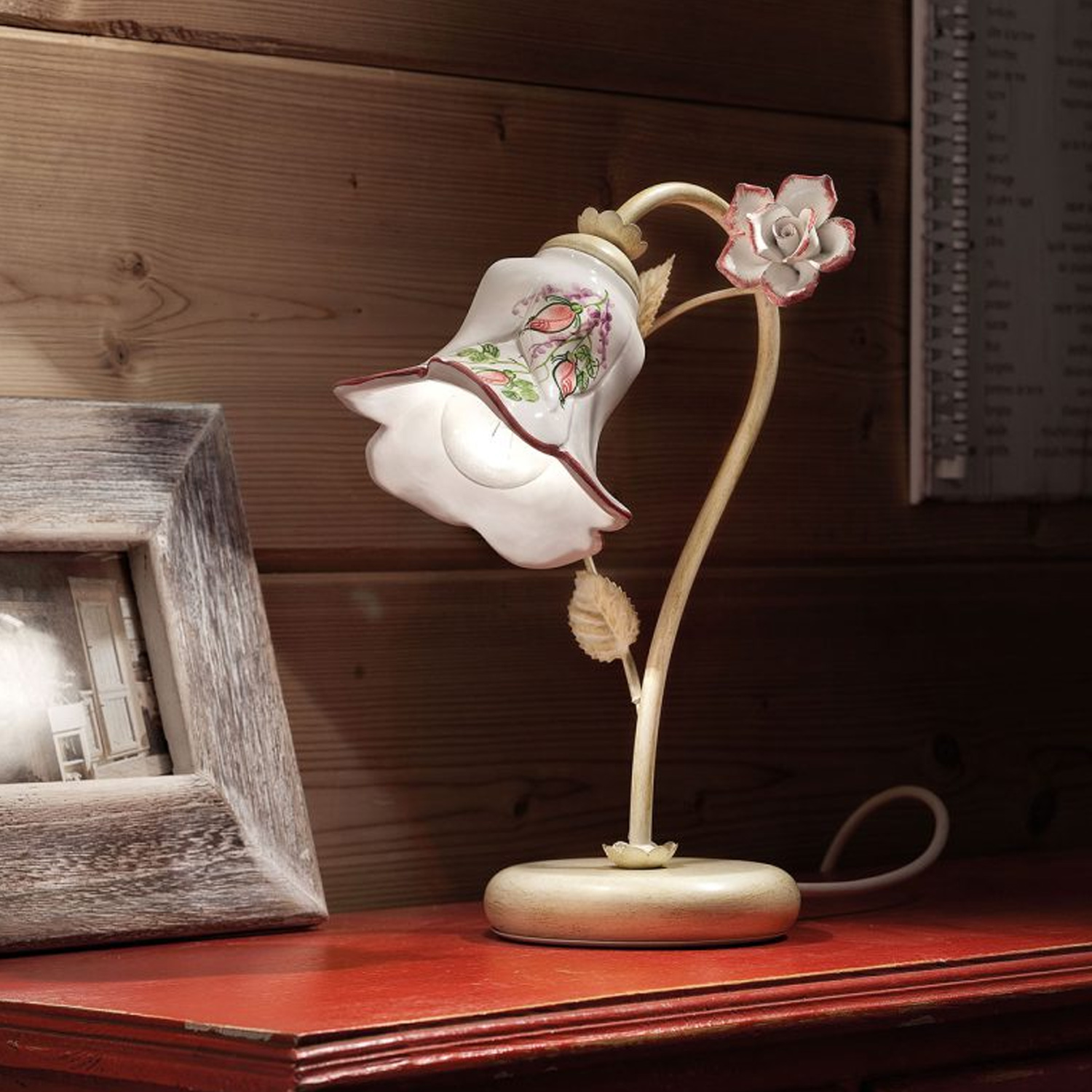 Lumetto Classico Pisa Metallo E Ceramica Bianco Sfumato Oro 1 Luce E14 C1209-BO-05-DEC-RRR