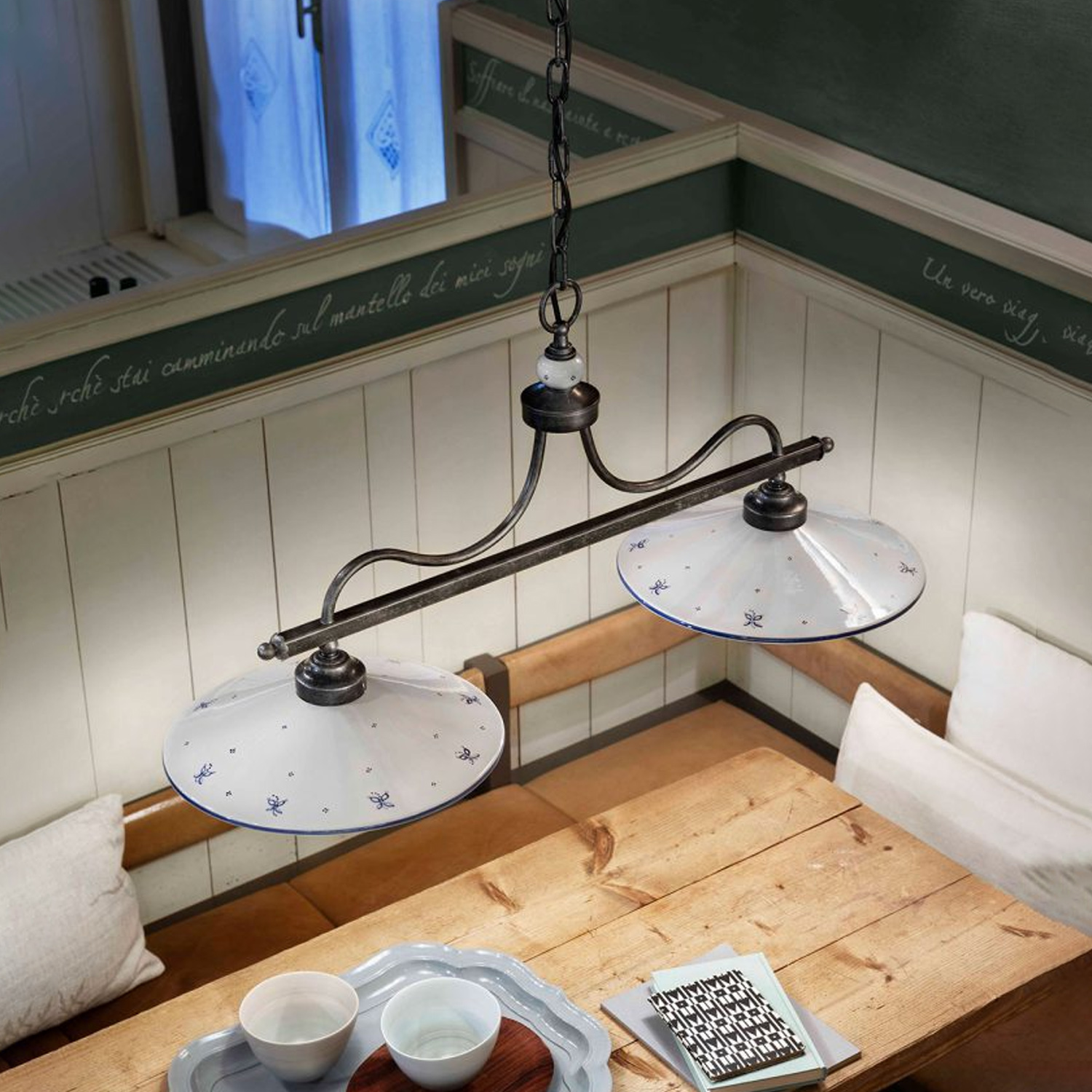 Lampadario Classico Asti Metallo E Ceramica Nero Sfumato Argento 2 Luci E27 C158-NA-38-DEC-SOB