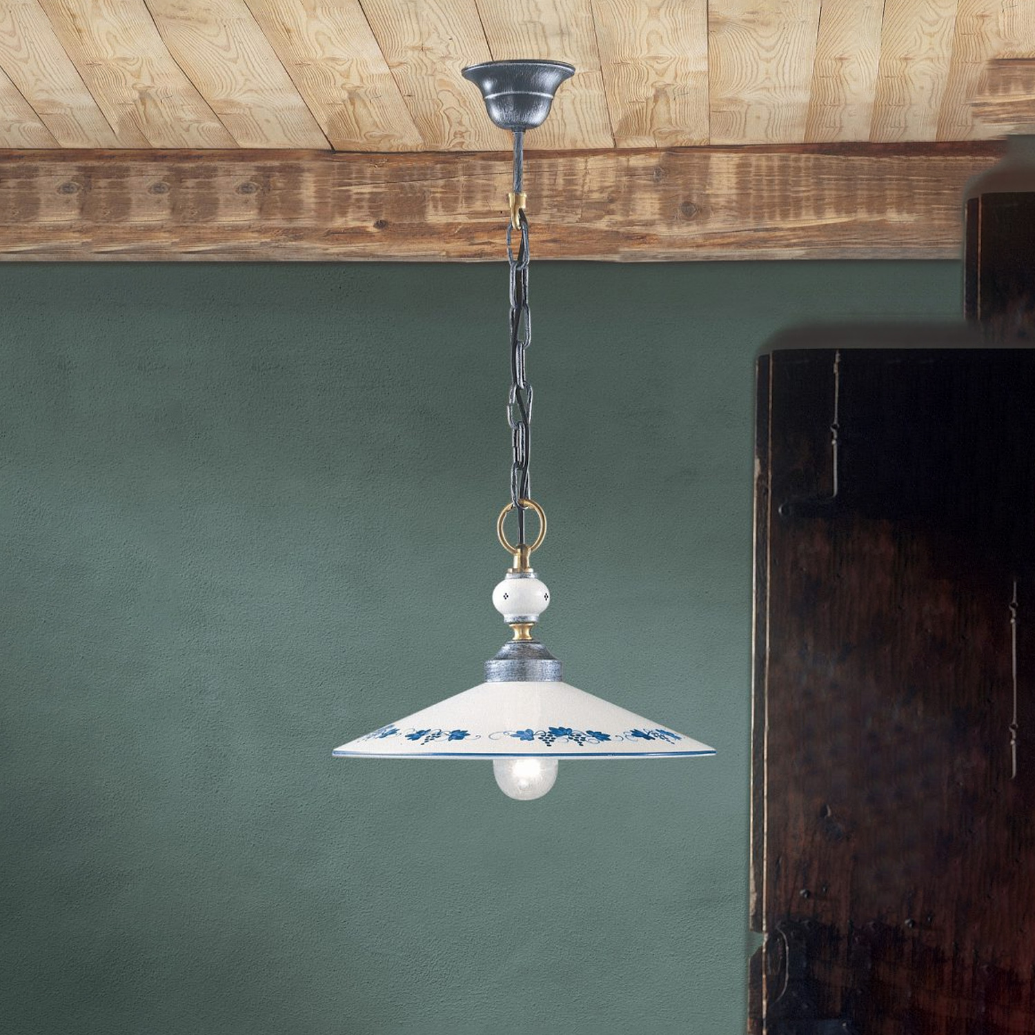 Lampadario Classico Asti Metallo E Ceramica Nero Sfumato Argento 1 Luce E27 C161-NA-08-DEC-LOB