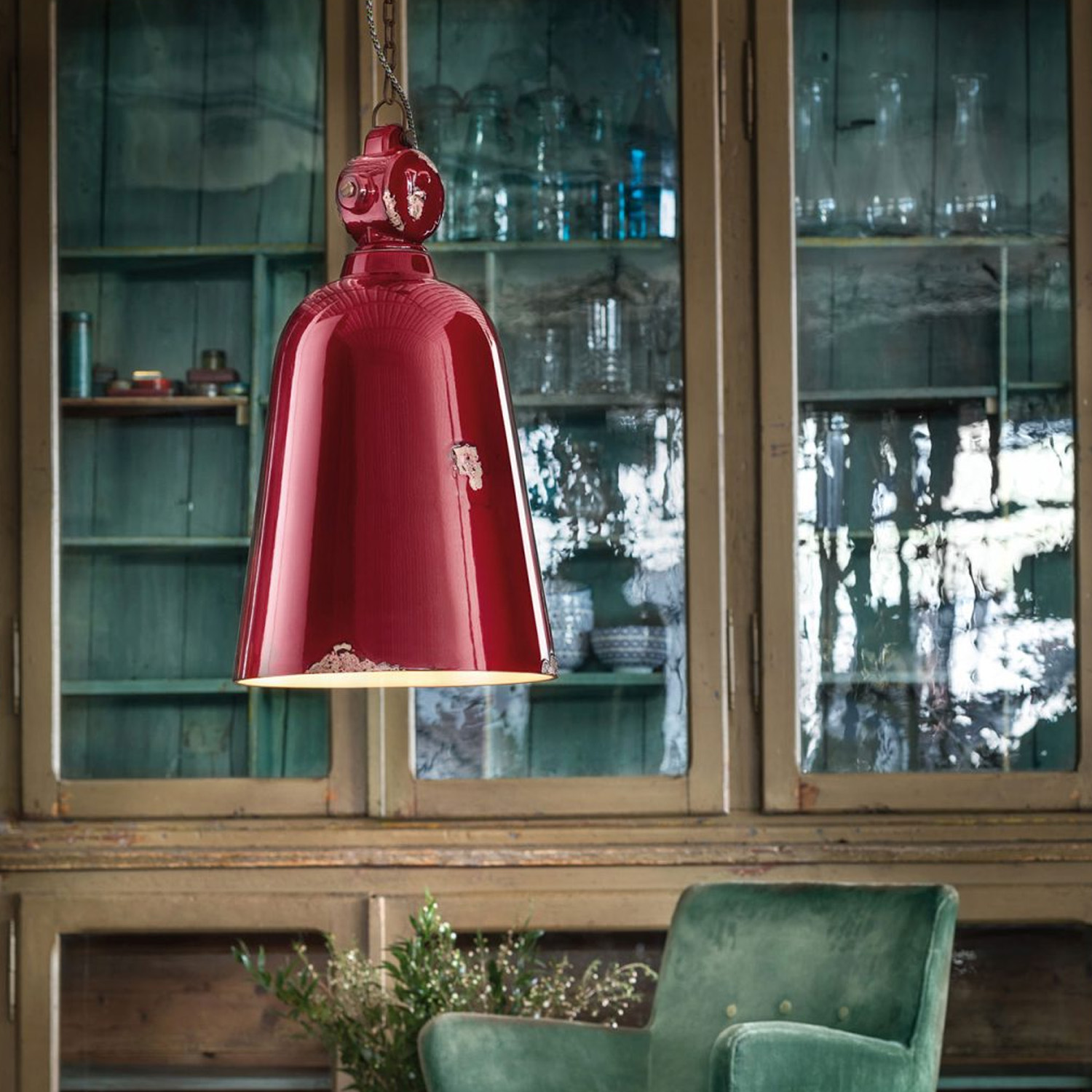 Lampadario Industrial Ferro E Ceramica Vintage Bordeaux 1 Luce E27 C1745-VIX