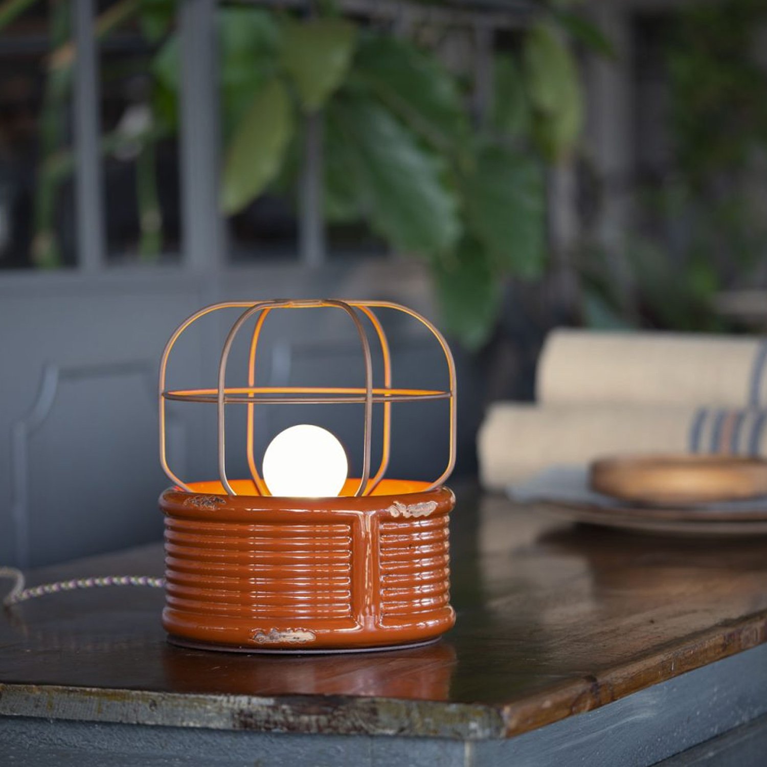 Lumetto Industrial Ferro E Ceramica Vintage Arancio 1 Luce E27 C2345-VIO