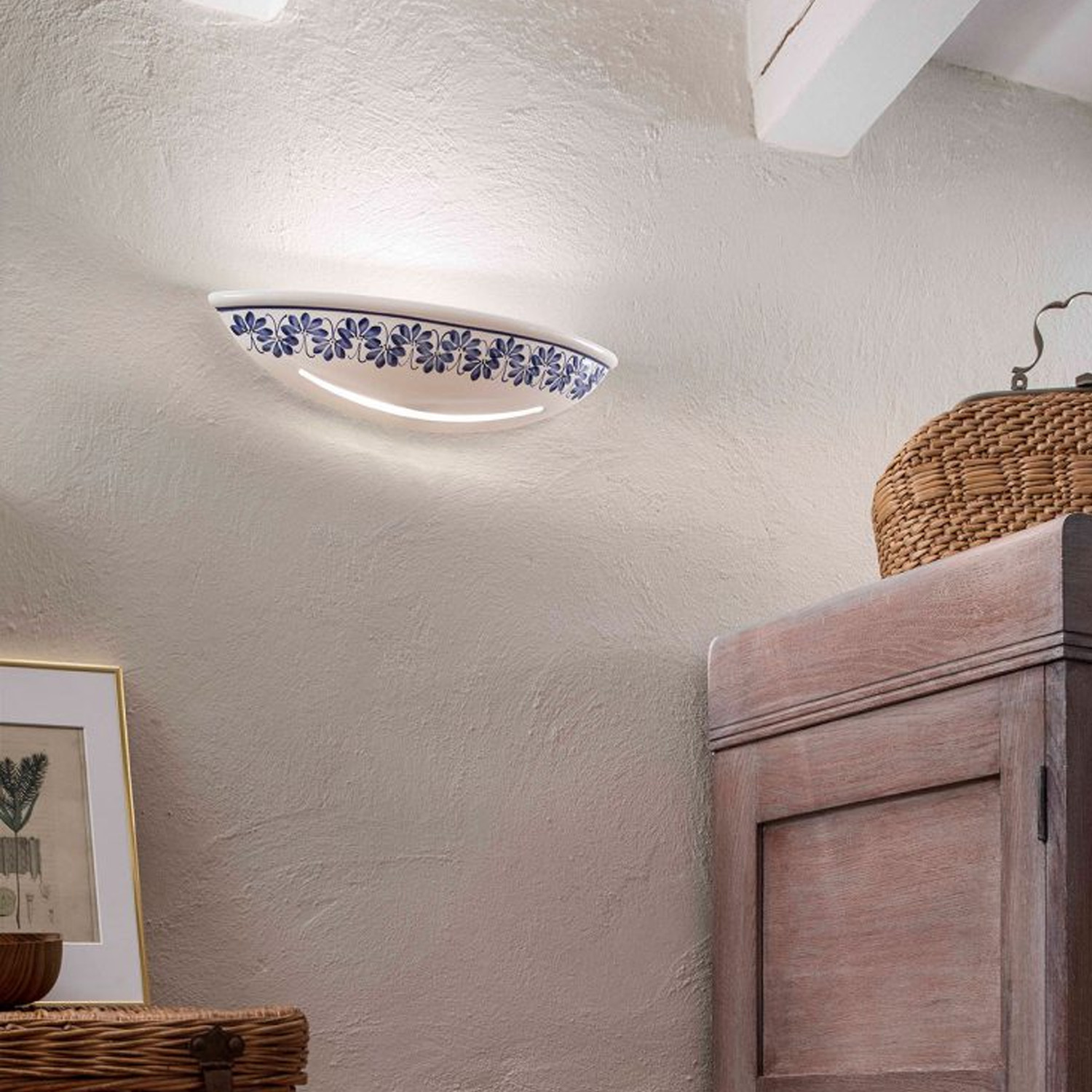 Applique Classica Trieste Bianco Decorato Filo Marrone 2 Luci E14 C304-14-28-DEC-WOB