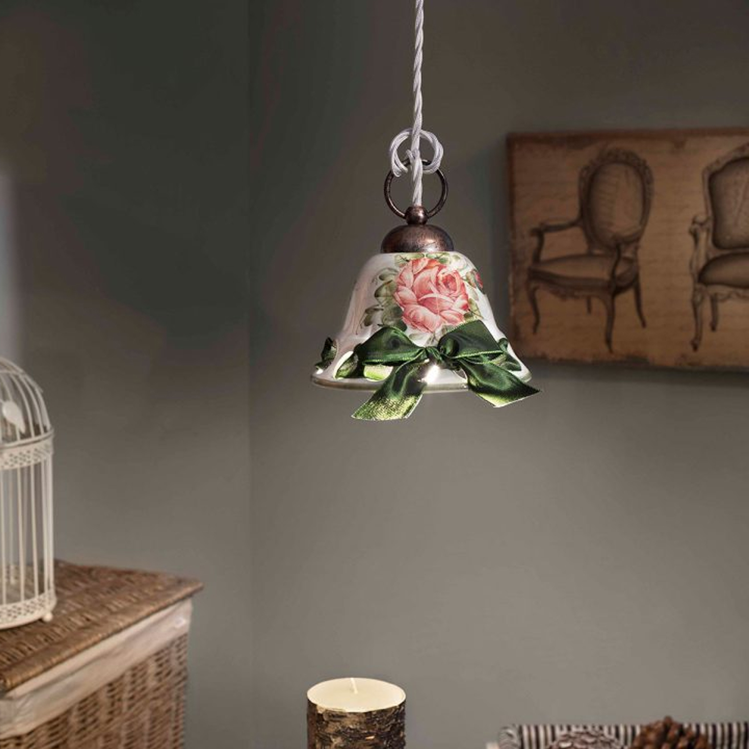 Lampadario Classico Napoli Metallo E Ceramica Nero Sfumato Rame 1 Luce E14 C360-NR-42-DEC-MOR