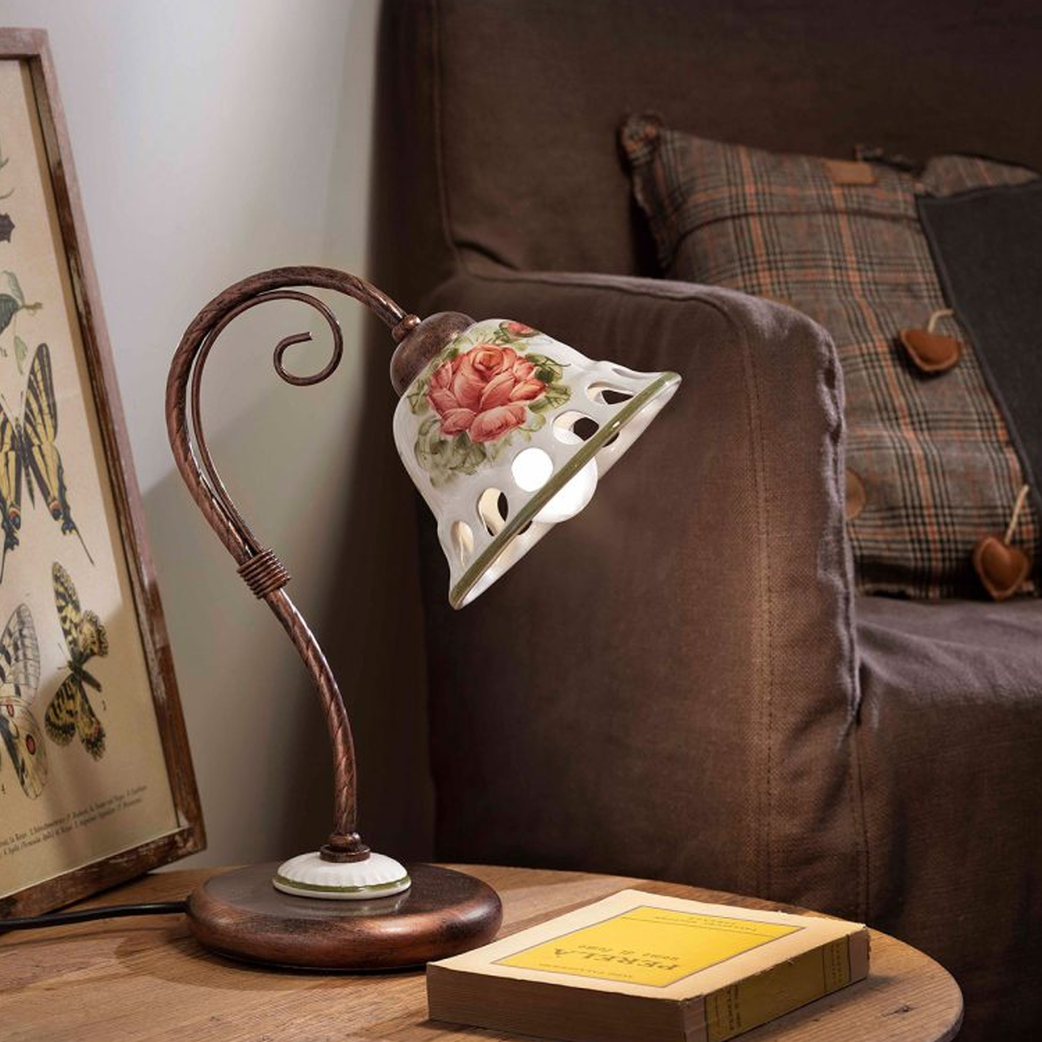 Lumetto Classico Napoli Metallo E Ceramica Nero Sfumato Rame 1 Luce E14 C365-NR-42-DEC-MOR