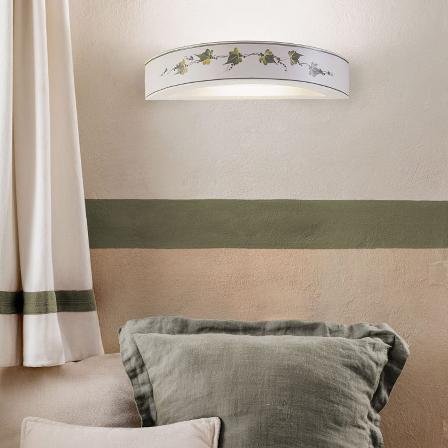 Applique Classica Trieste Bianco Decorato Filo Verde Prato 1 Luce R7S C603-04-DEC-UOO