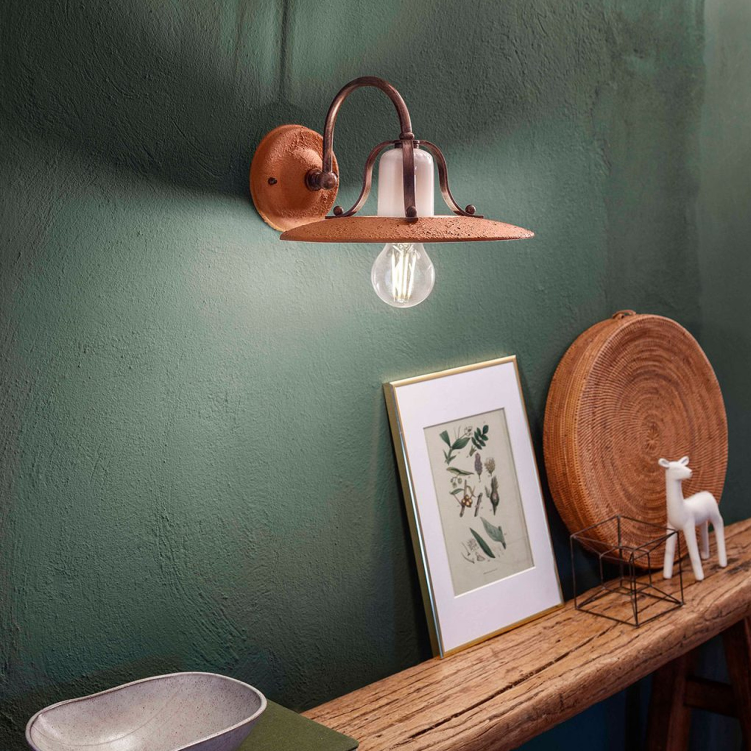 Applique Classica Bologna Metallo E Ceramica Nero Sfumato Rame 1 Luce E27 C820-NR-07