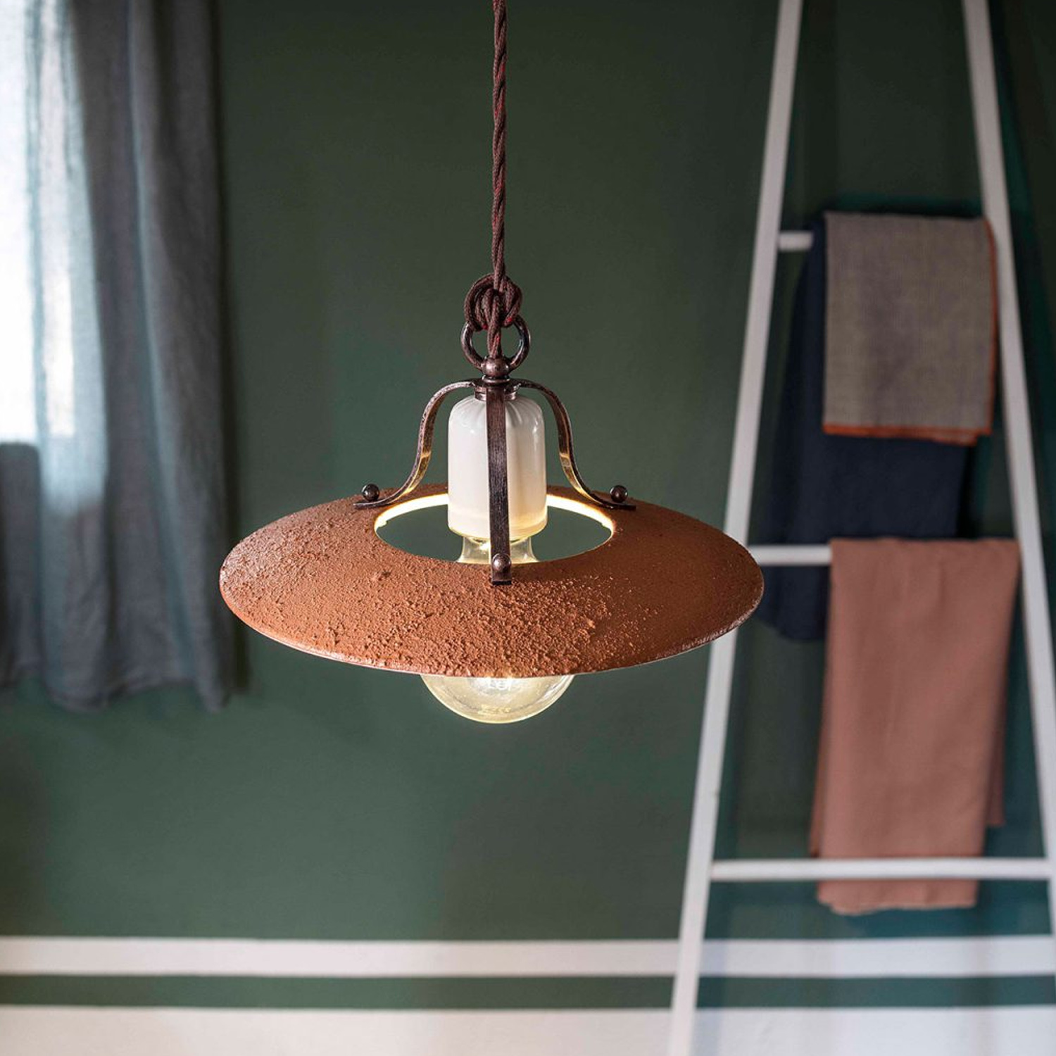 Lampadario Classico Bologna Metallo E Ceramica Nero Sfumato Rame 30Cm 1 Luce E27 C822-NR-07