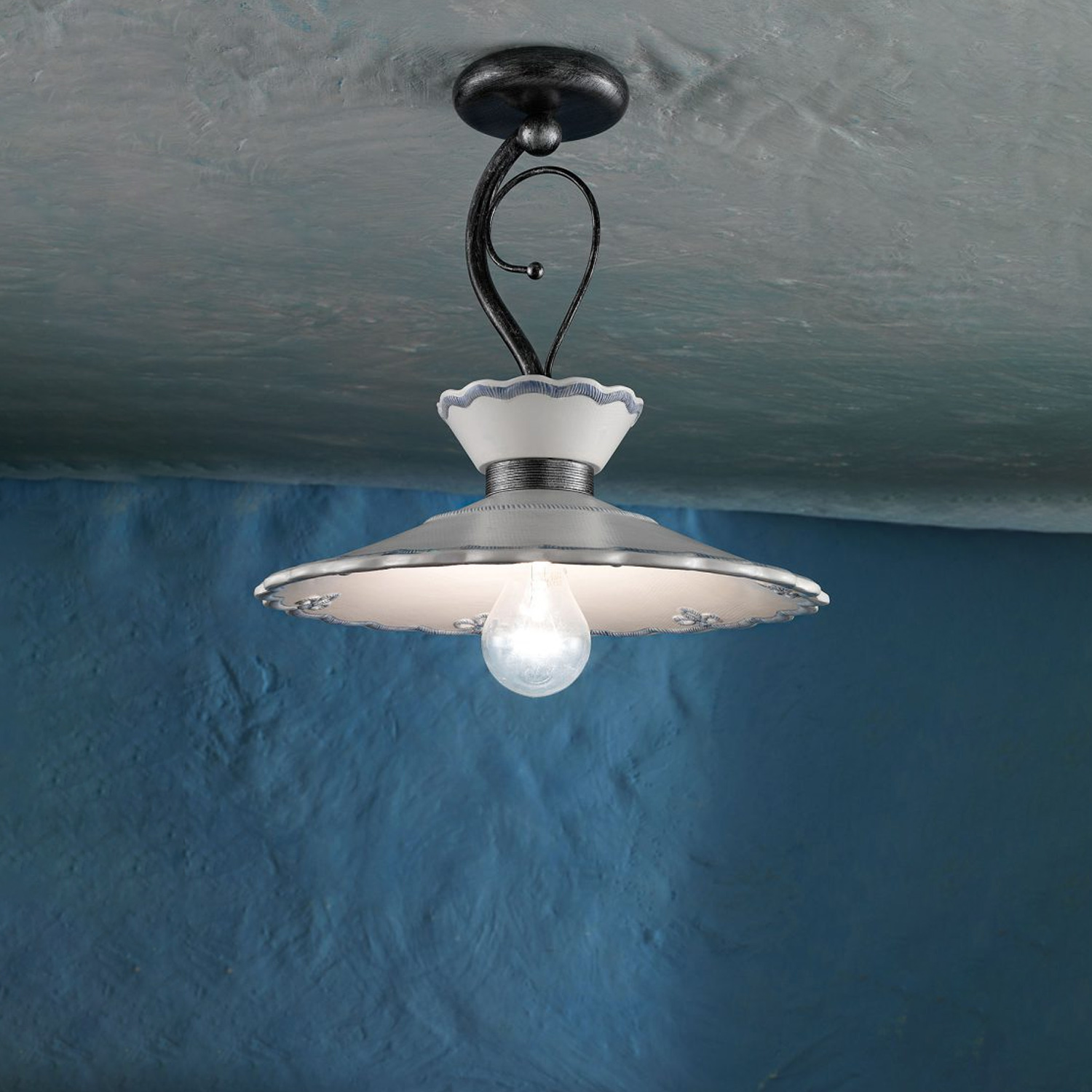 Plafoniera Classica Ravenna Metallo E Ceramica Nero Sfumato Arg. 31Cm 1 Luce E27 C929-NA-FBL