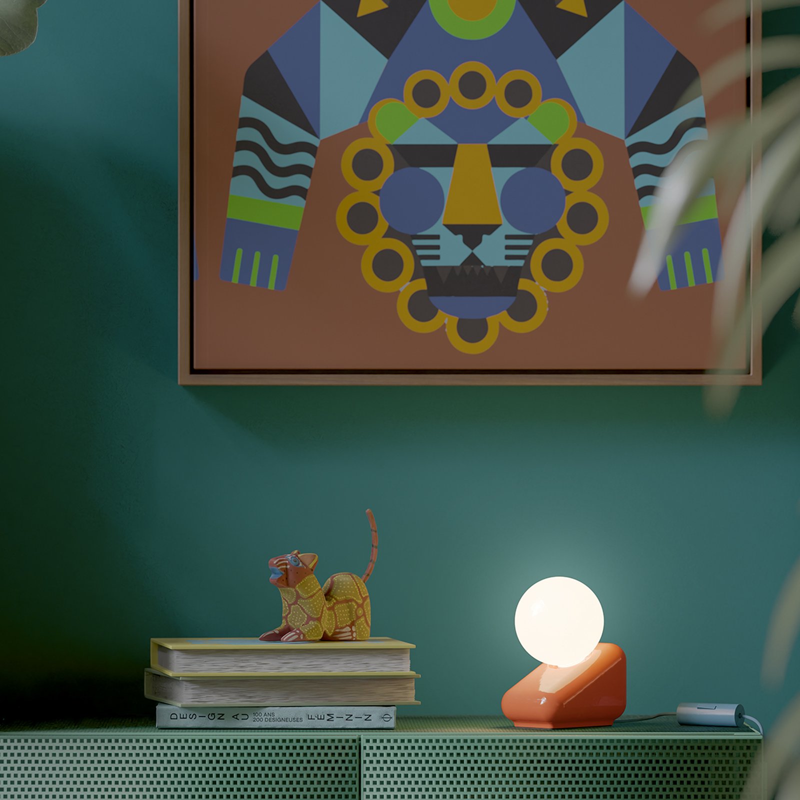 Lampada Da Tavolo Vintage Flip Ceramica Arancio Volpe Vetro Opalino 1 Luce G9 C2852-AVO