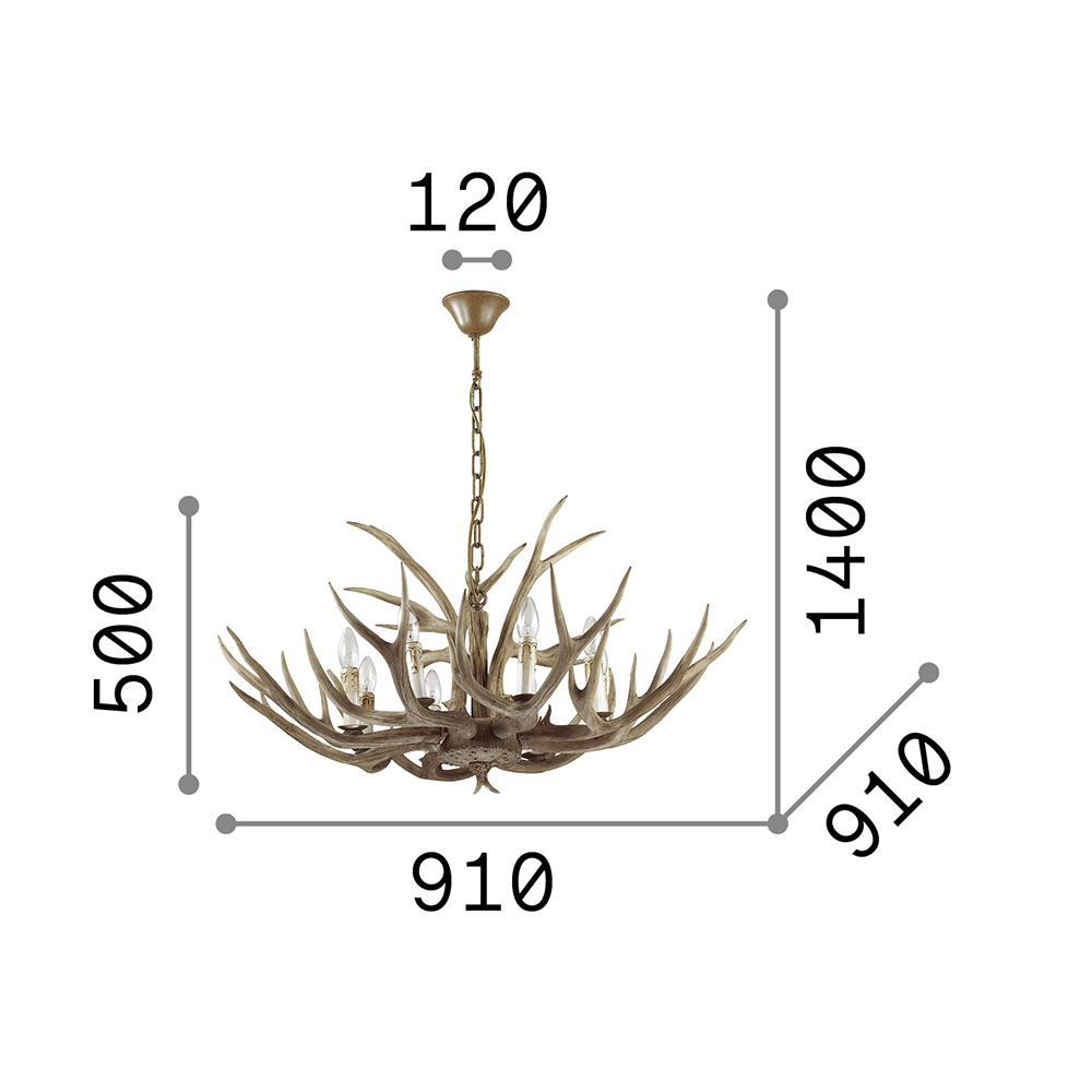 Sospensione Rustica-Country Chalet Metallo Beige 8 Luci E14 115504
